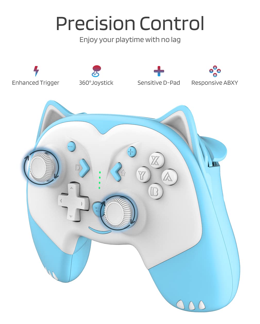KINVOCA Wireless Pro Controller for Nintendo Switch & Switch Lite - Turbo, Motion Control, Vibration, Wake-Up, Headphone Jack & LED Breathing Light (Blue) - Perfect for Gaming, Streaming & Multiplayer Sessions