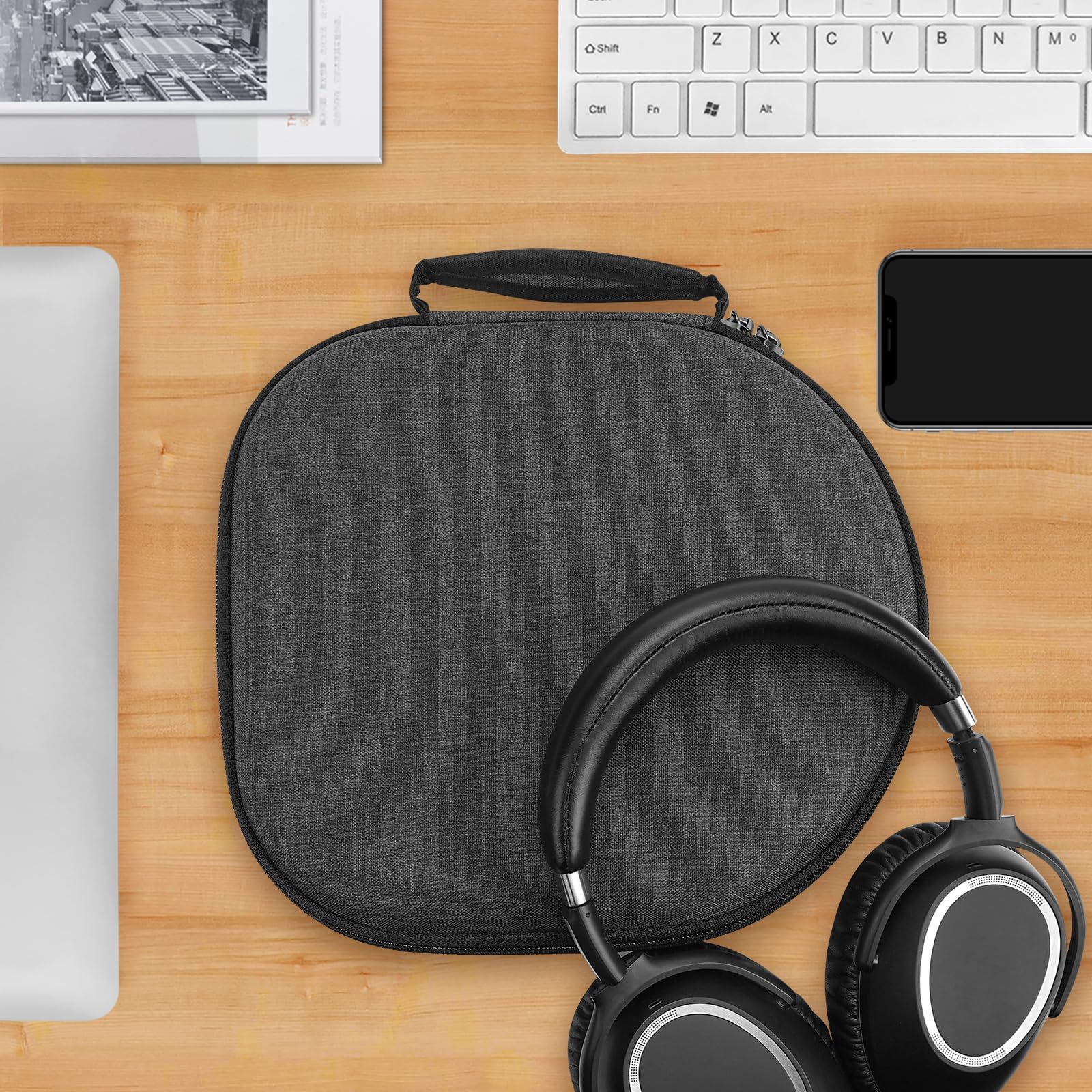 Geekria Shield Hard Shell Travel Case for On-Ear/Over-Ear Headphones - Protective Storage Bag with Cable Compartment (Dark Grey) - Perfect for Travel, Commuting & Home Organization