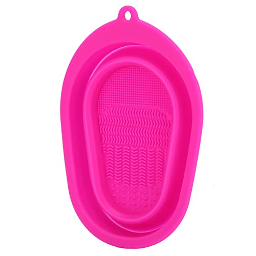 Foldable Silicone Makeup Brush Cleaner Mat - Durable, Reusable & Portable Brush Cleaning Bowl for Home & Travel | Rose Red | Perfect for Daily Makeup Brush Washing & Quick Drying