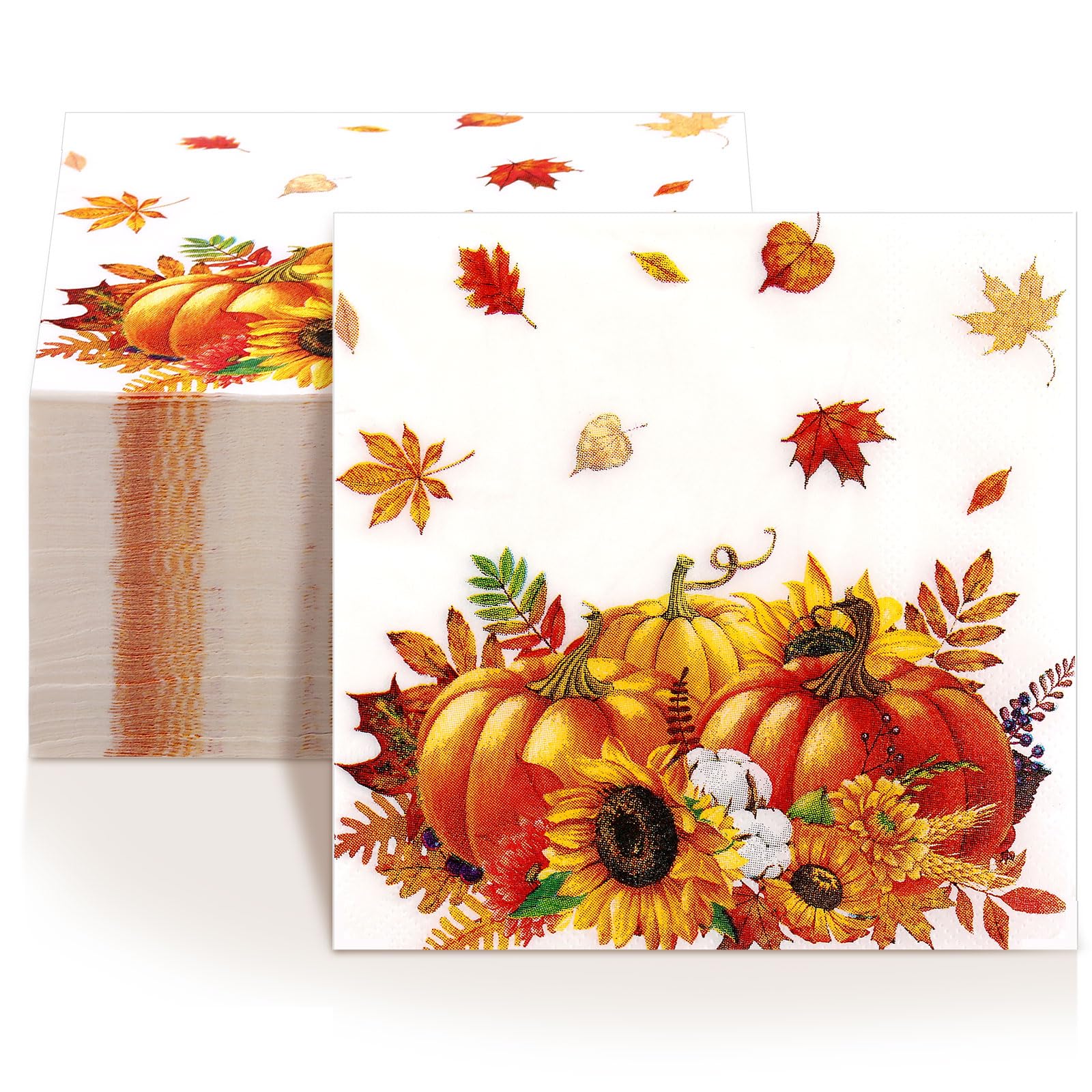 Honoson 100 Pcs Fall Disposable Party Napkins - 3 Ply Decorative Thanksgiving Napkins for Autumn Dinner, Home Decor & Bathroom Use (Pumpkin Design, 5 x 5 Inches) | Perfect for Thanksgiving Parties, Holiday Gatherings & Seasonal Table Settings