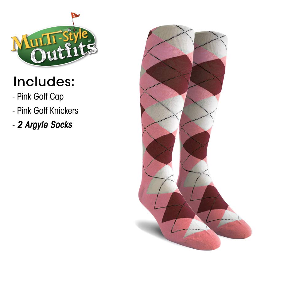 Men's Stylish Pink Golf Outfit Set - Matching Knickers, Cap & 2 Over-The-Calf Socks for Comfortable Golfing & Casual Wear