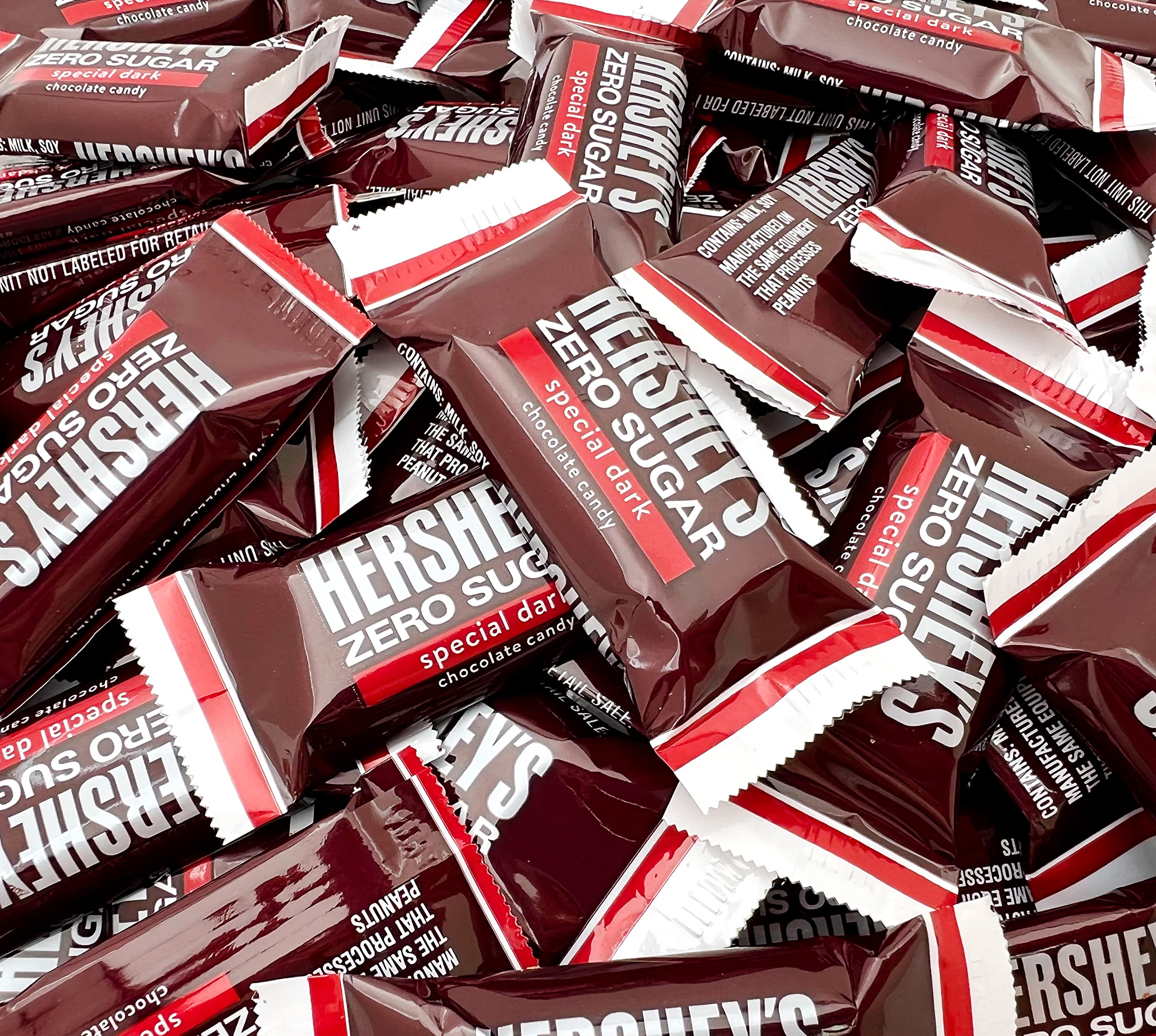 HERSHEY’S ZERO SUGAR SPECIAL DARK Chocolate Bars - Mildly Sweet Bite Size Candy, Bulk 2lb Pack (100 Count) | Perfect for Halloween Treats, Party Favors & Office Snacks