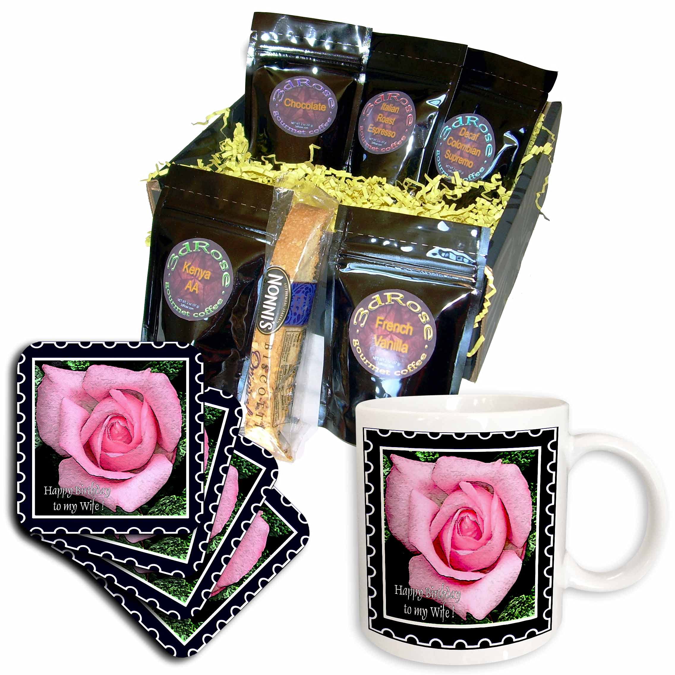 3Drose Happy Birthday Gift Basket for Wife - Thoughtful Coffee Lover Present with Mug, Treats & More - Perfect for Anniversary, Mother's Day & Romantic Occasions