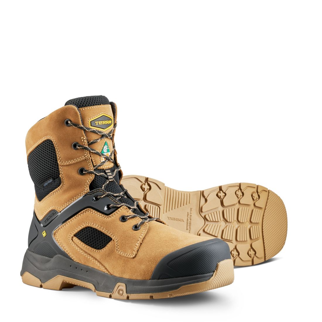 Terra Cobalt Men's Size 8 Composite Toe Work Boots - OSHA Approved Safety Shoes 1280TN in Tan | Slip Resistant & Electrical Hazard Protection for Construction, Warehouse & Industrial Work