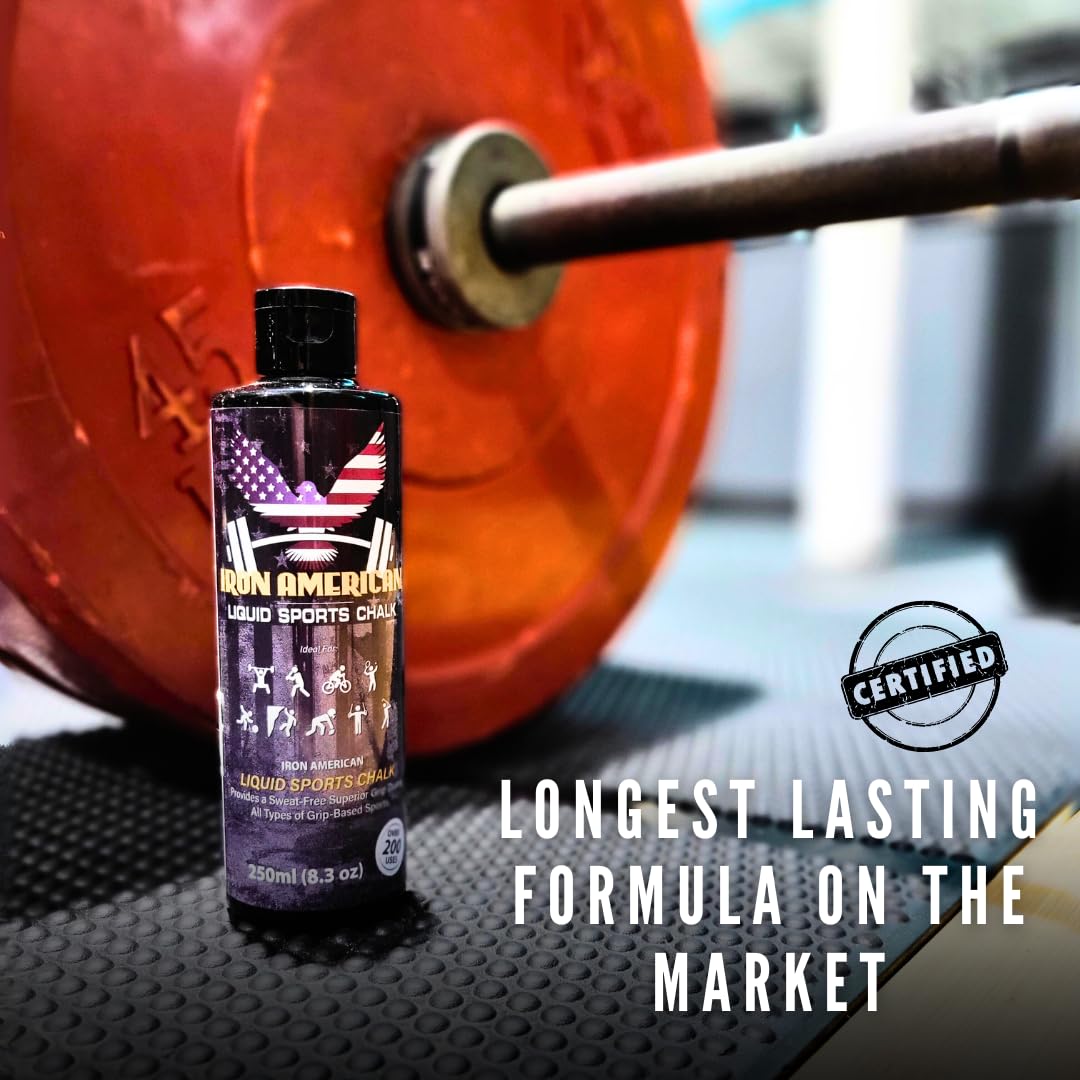 IRON AMERICAN Liquid Chalk - No Mess Long Lasting Grip Enhancer for Weightlifting, Gymnastics, Rock Climbing & CrossFit - Premium Gym Chalk for Better Performance - Ideal for Strength Training, Pull-Ups & Workouts