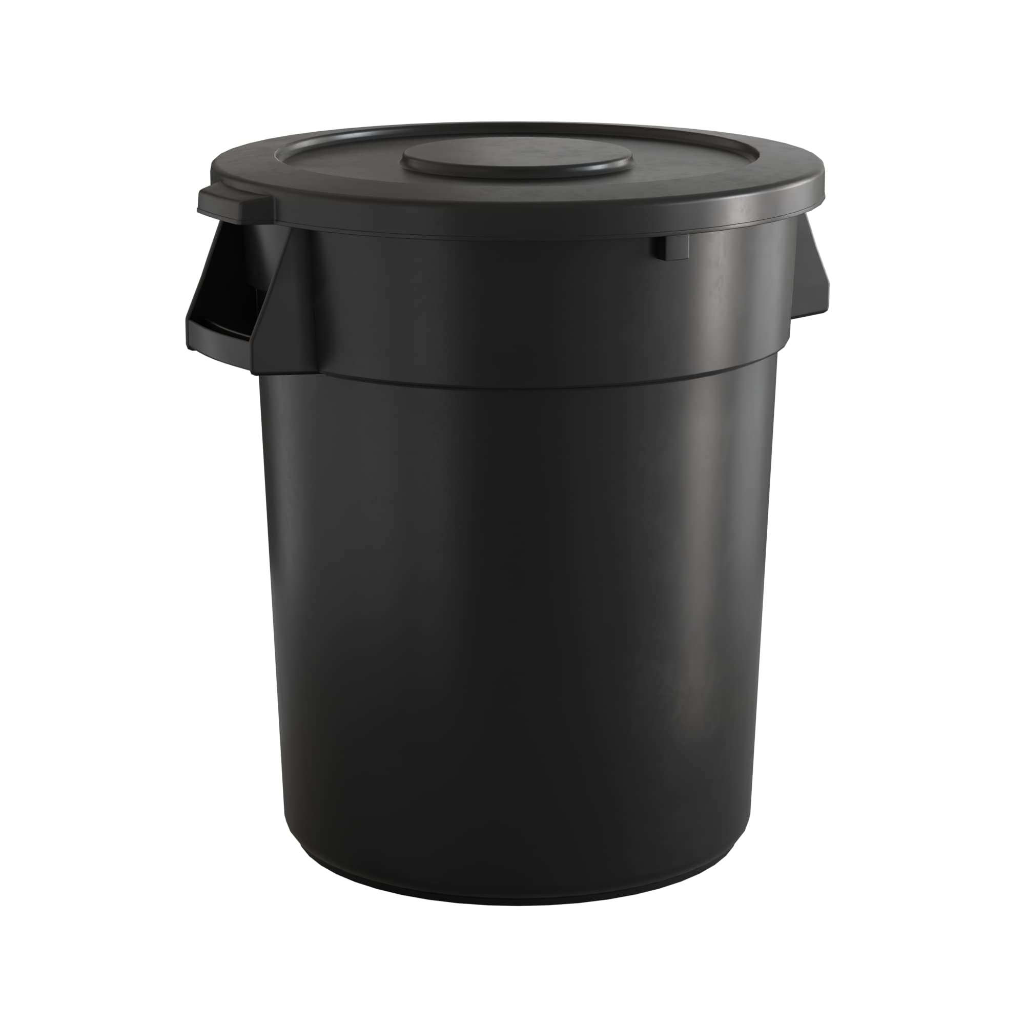 32 Gallon Black Round Commercial Trash Can with Lid - Heavy Duty Waste Bin for Office, Restaurant & Outdoor Use - Durable Plastic Garbage Can with Secure Lid