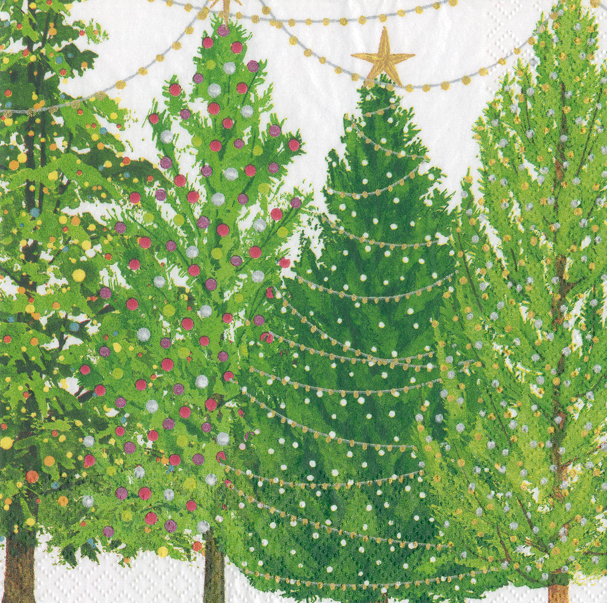 Premium Christmas Trees with Lights Cocktail Napkins by Caspari - Elegant Holiday Party Decor for Christmas Celebrations and Festive Gatherings