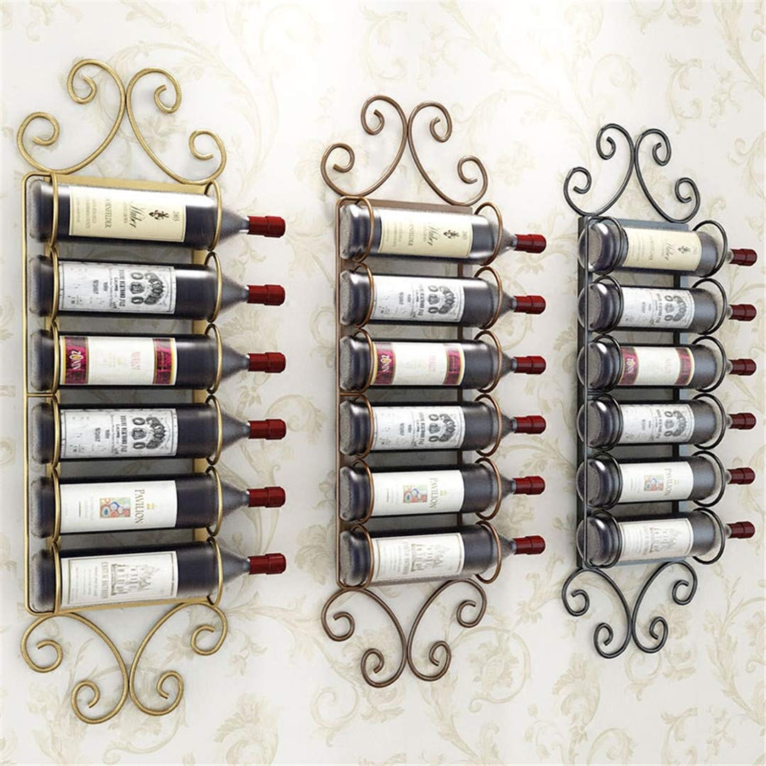 Vintage European Iron Wall Mount Wine Rack - Holds 4-12 Bottles, Flat Space-Saving Design for Kitchen, Bar or Dining Room Decor - Black Wine Holder Shelf (6 Bottle Capacity) - Perfect for Home, Restaurant or Wine Cellar Organization