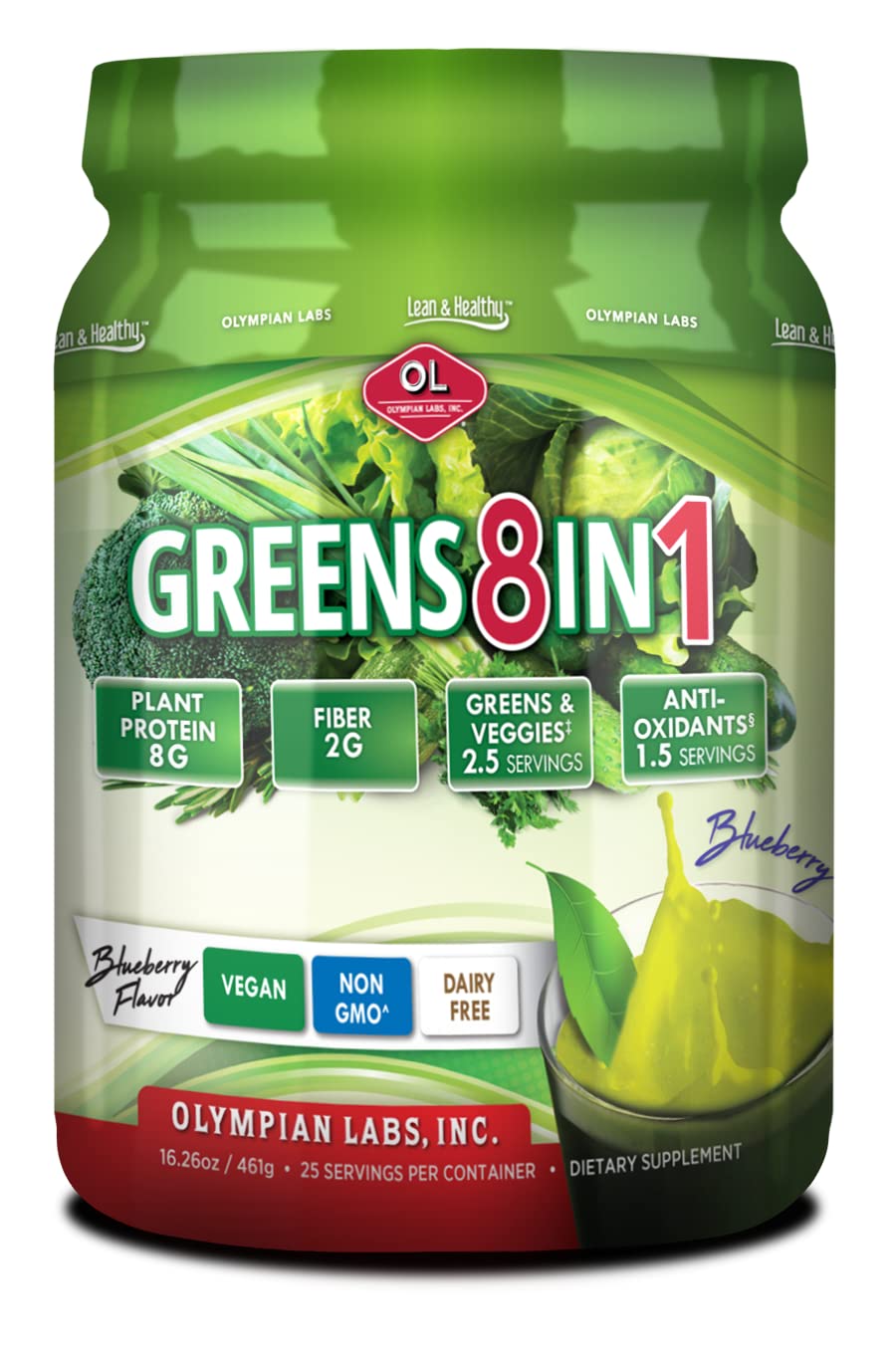 Olympian Lab Greens Protein 8-in-1 Superfood Powder - 388g | Plant-Based Nutrition for Energy, Digestion & Detox | Perfect for Smoothies, Shakes & Healthy Lifestyles