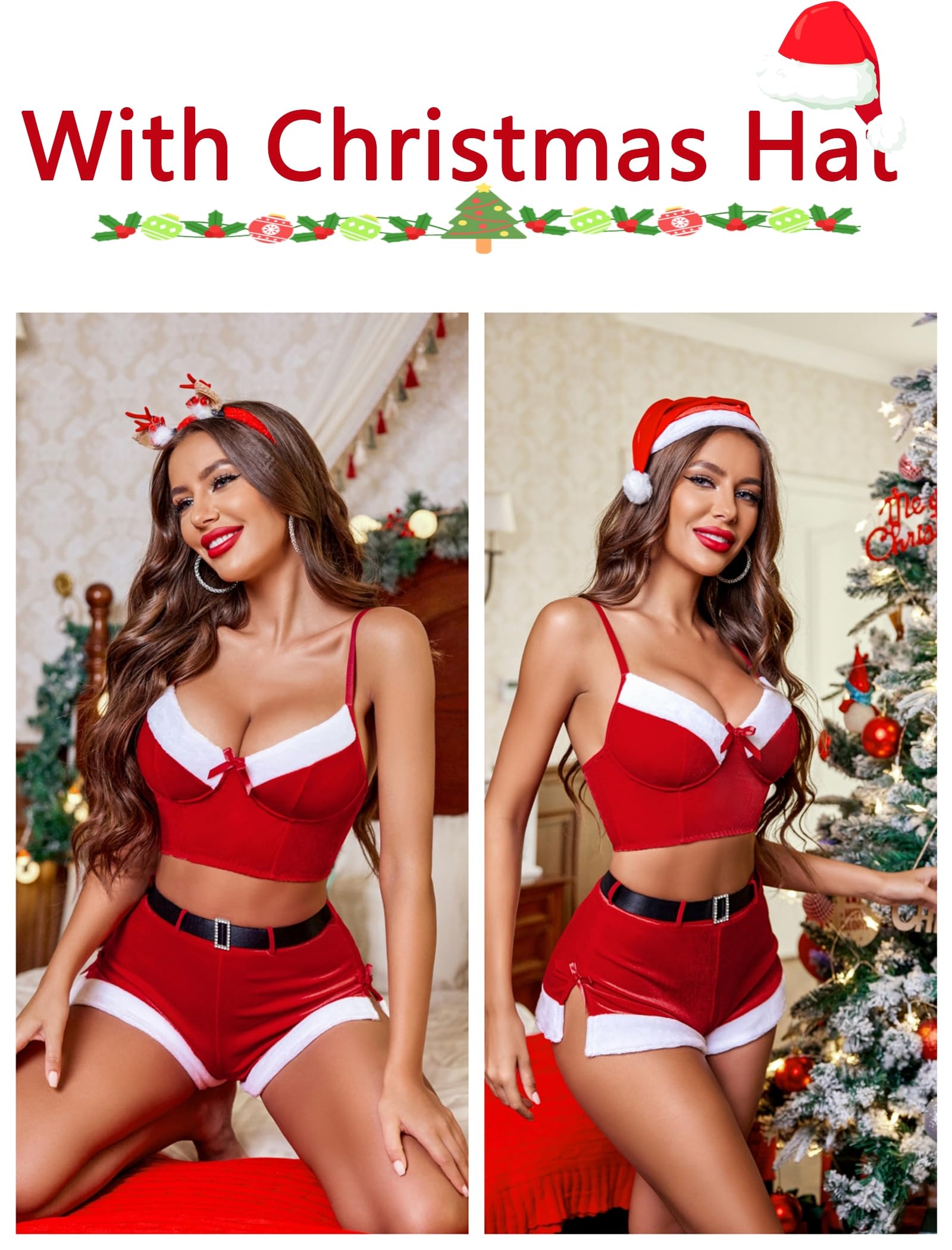 Sexy Santa Costume for Women - Velvet Christmas Outfits with Hat | Avidlove Holiday Party Dress for Xmas, New Year & Cosplay