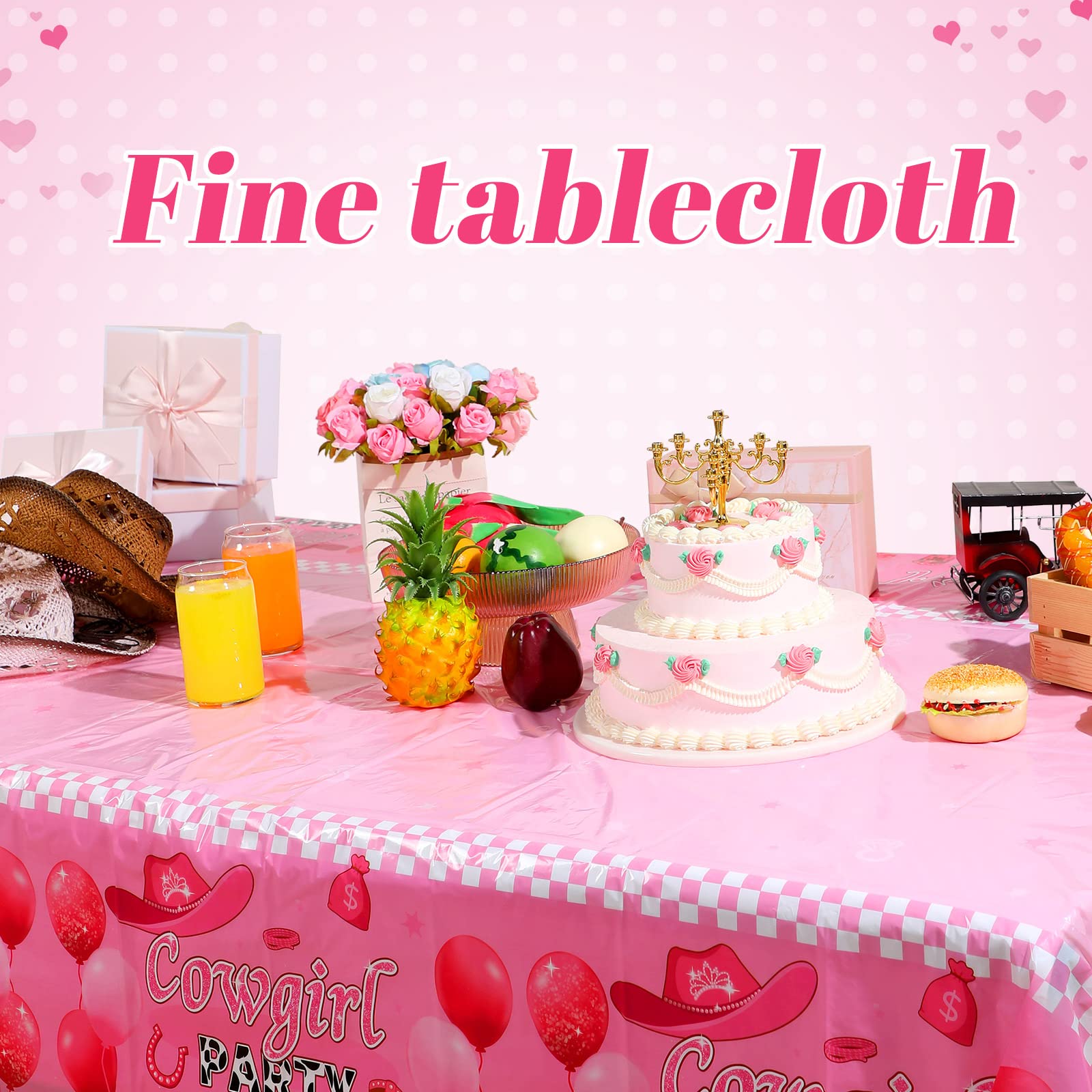 HyDren 3-Pack Pink Cowgirl Party Tablecloths 54x108 Inch - Western Disco Themed Disposable Plastic Table Covers for Cowgirl Birthday Decorations, Baby Showers & Horse Parties | Perfect for Girls, Boys & Western-Themed Events