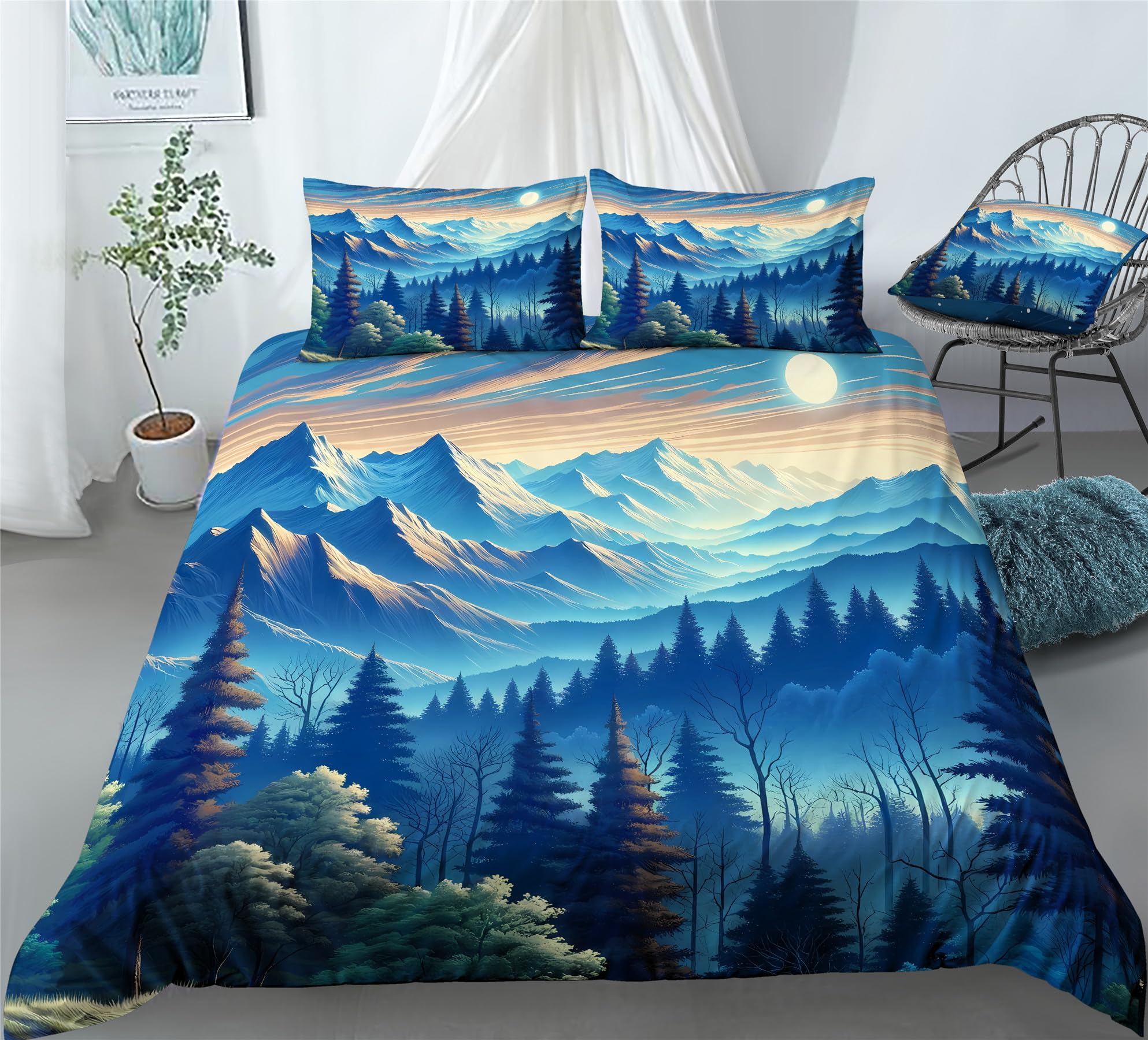Premium 3D Hawthorn Bedding Set - Japan Forest Mountain River Duvet Cover & Pillow Shams - Twin/Full/Queen/King Size (King 229x259cm 3PCS) - Soft Breathable Bed Sheets for Cozy Home & Guest Room Decor