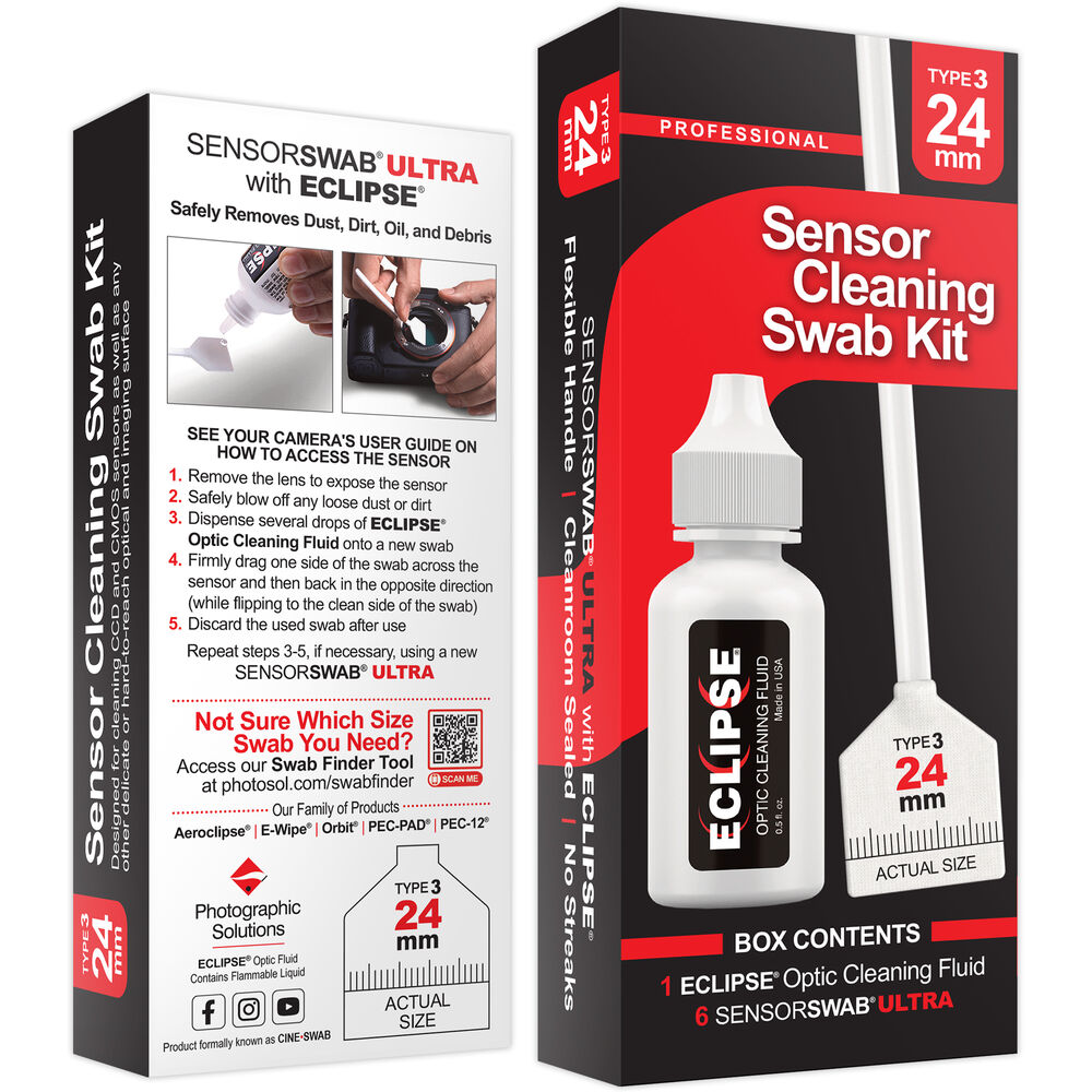 Professional Sensor Cleaning Swab Kit for DSLR & Mirrorless Cameras - 24mm Swab with Eclipse Solution - Perfect for Dust & Smudge Removal on Camera Sensors & Lenses
