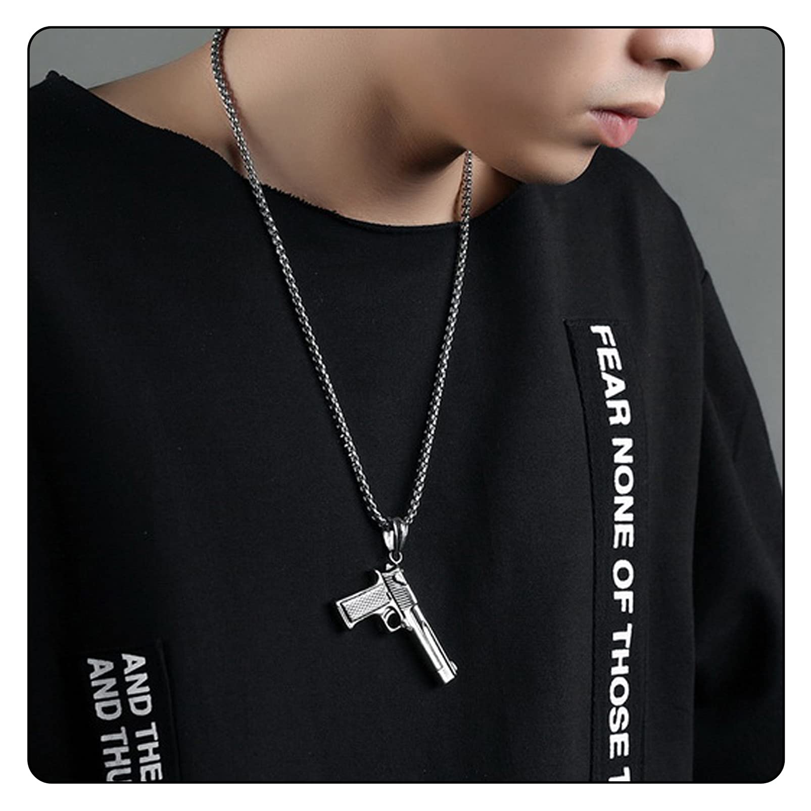 Punk Rock Titanium Steel Gun Pendant Necklace with 22