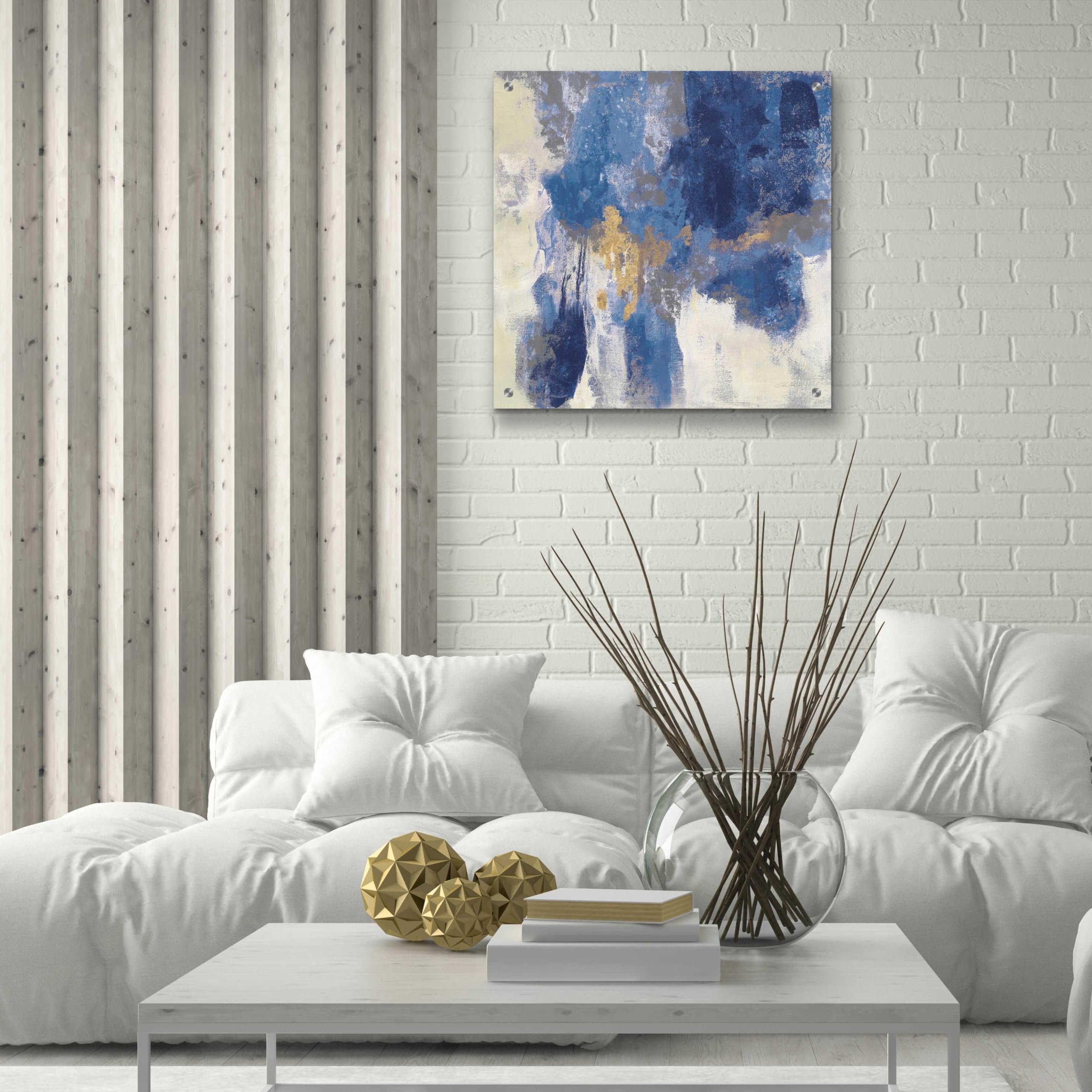 Silvia Vassileva Sparkle Abstract II Navy Acrylic Glass Wall Art - 24x24 Inches Modern Abstract Painting for Living Room, Bedroom & Office Decor