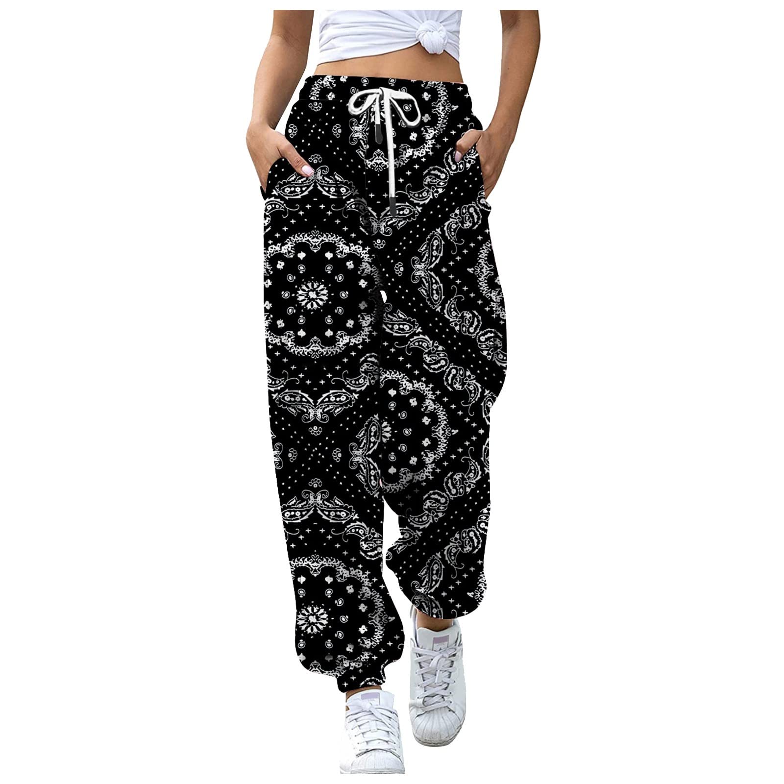 Women's Summer Printed Pencil Pants - High Waist Stretch Trousers for Office, Casual & Business Wear | Fashion Elastic Waist Work Pants for Women