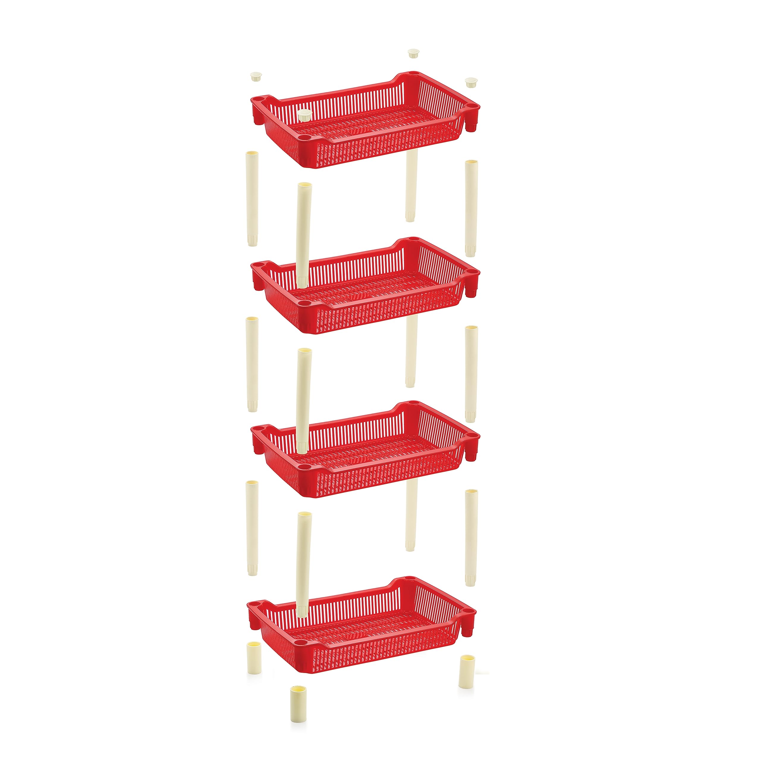 MOLTRES Bolero 4-Tier Multi-Purpose Storage Rack for Office Kitchen Bathroom - 45x28x107cm Free Standing Organizer Shelf (Red) | Space Saving Solution for Small Rooms & Clutter Organization