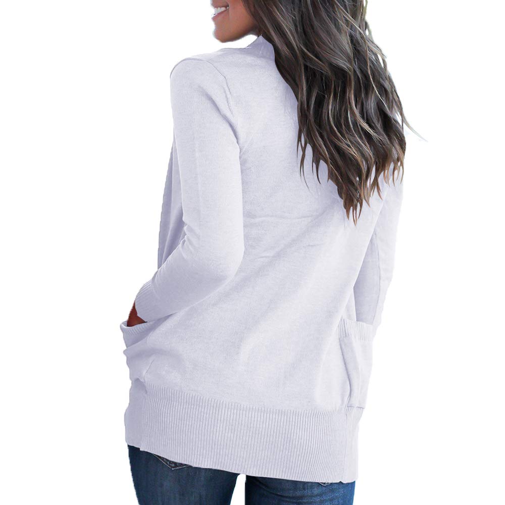 VOIANLIMO Women's Open Front Casual Long Sleeve Knit Cardigan Sweater with Pockets - Cozy Fall Layering Piece for Office, Travel & Lounge Wear