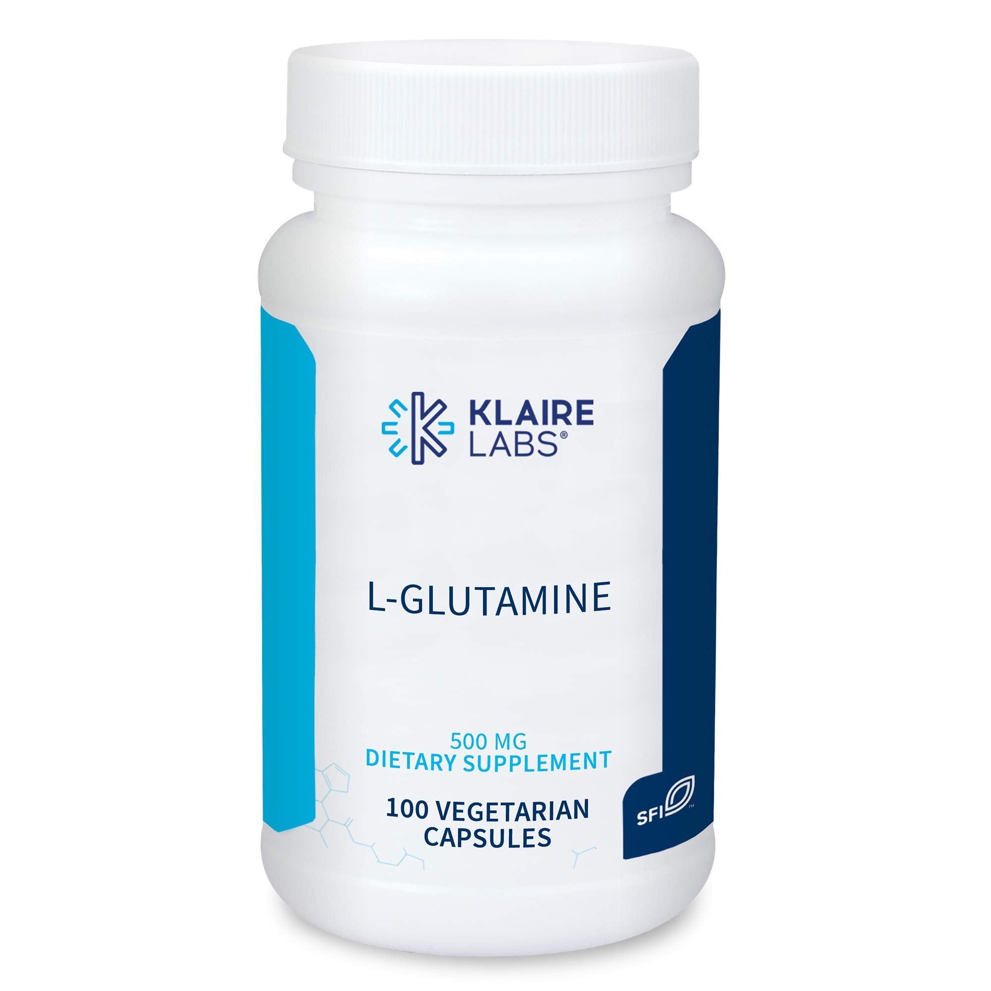 Klaire Labs L-Glutamine 500mg Capsules - Hypoallergenic Amino Acid Supplement for Muscle Recovery & Gut Health - Dairy Free, Gluten Free, Non-GMO - 100 Count | Supports Digestive Wellness & Post-Workout Recovery