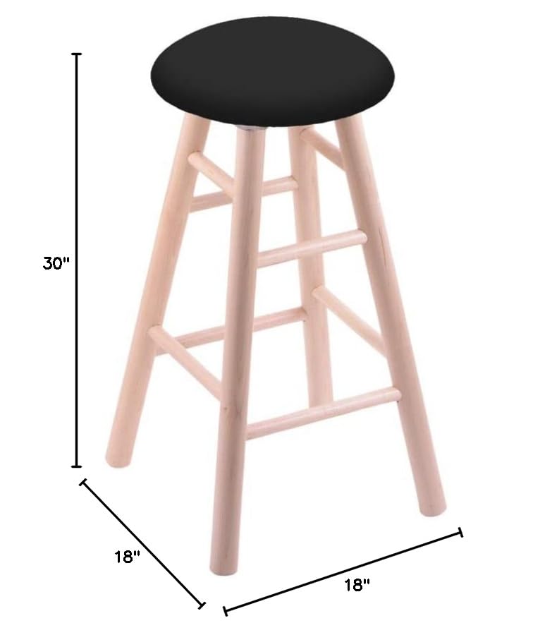 Natural Maple Wood Bar Stool with Black Vinyl Seat - Rustic Kitchen Island & Breakfast Nook Stool for Home, Cafe, and Restaurant Use