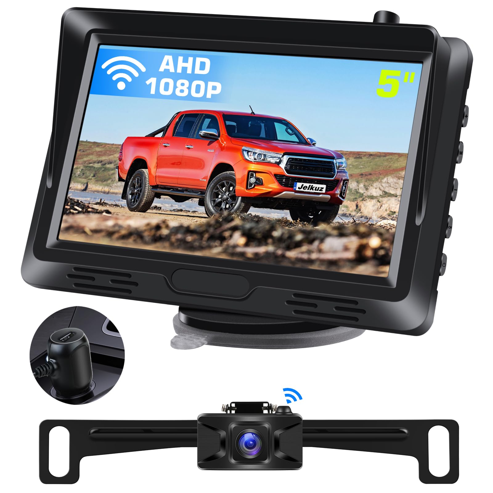 5 Inch Wireless Backup Camera - AHD 1080P HD Rear View Camera with No Delay, Enhanced Digital Signal & Clear Night Vision | 140° Wide Angle, IP69K Waterproof | DIY Guide Lines | Perfect for Trucks, Pickups & SUVs (Parking Assistance, Trailer Hitching, Blind Spot Monitoring)