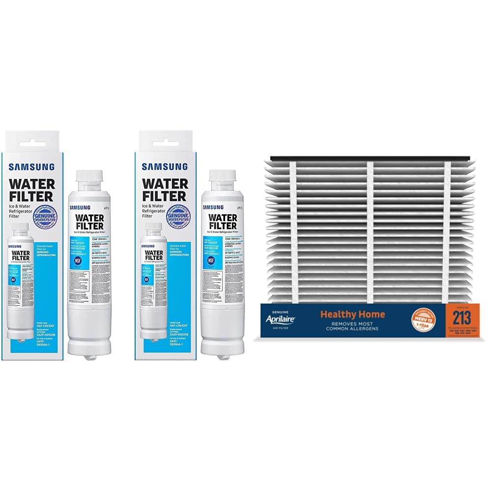Samsung DA29-00020B-2P Refrigerator Water Filter 2-Pack White | Aprilaire 213 A1 MERV 13 Replacement Air Filter (Pack of 1) | Compatible with Samsung Fridges & HVAC Systems for Clean Water and Air at Home
