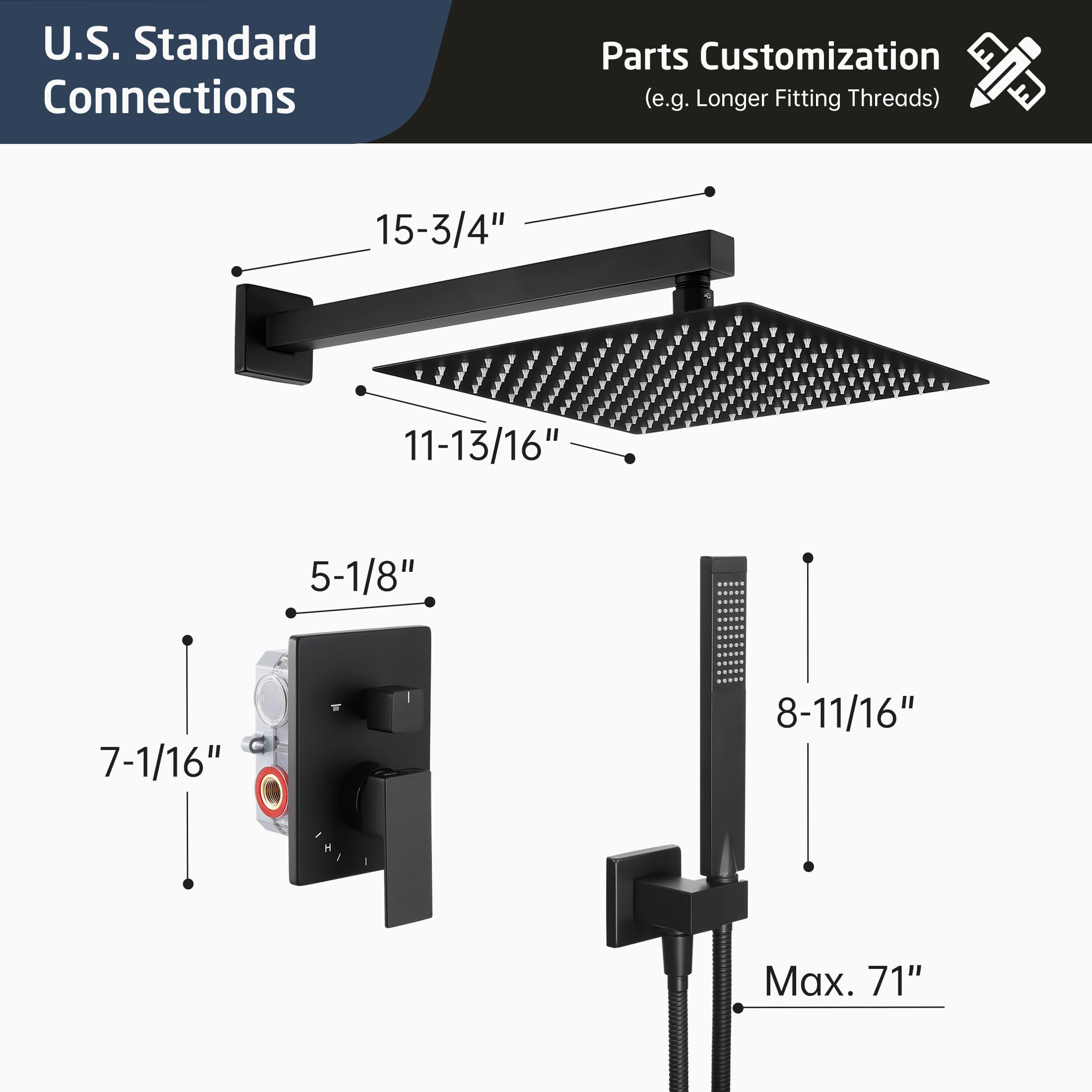 KES 12-Inch Matte Black Rain Shower Head with Handheld Sprayer - Complete Pressure Balance Shower System (cUPC Certified Valve Included) - Perfect for Modern Bathroom Renovations & Spa-Like Shower Experience