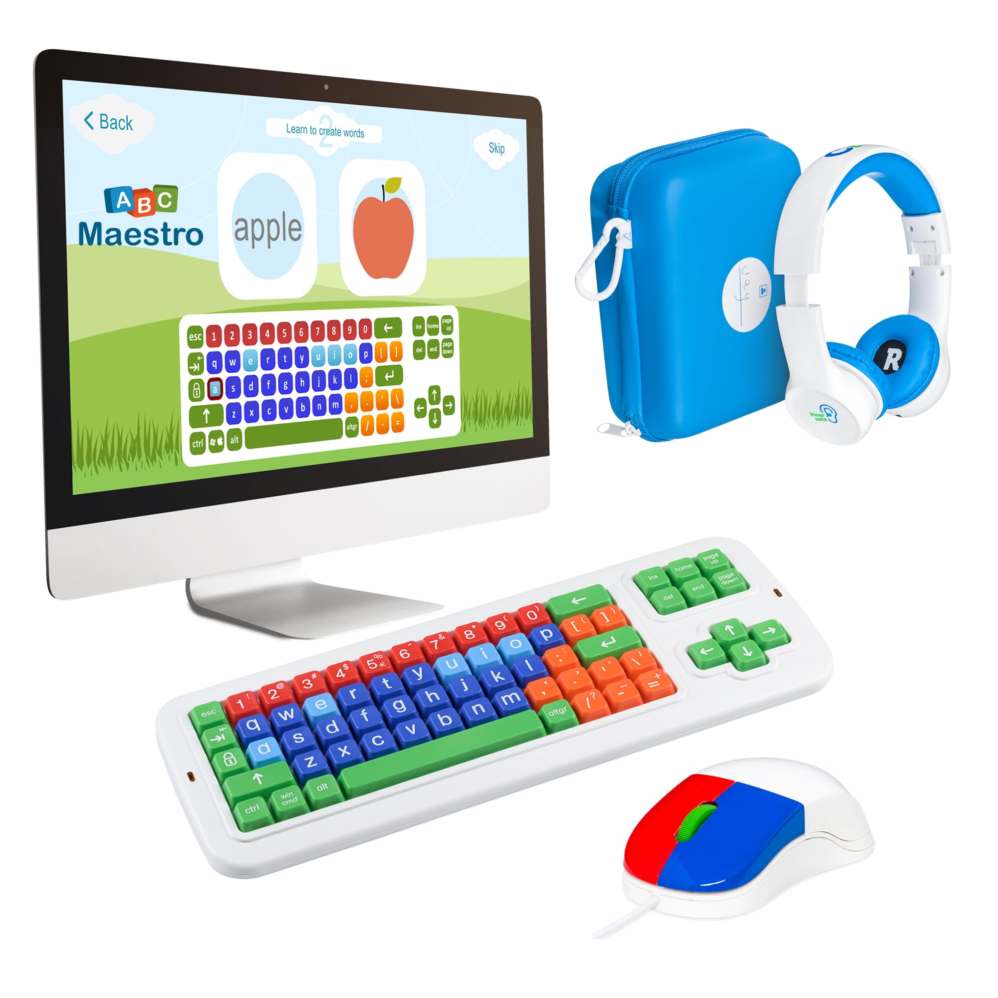 Clevy ABC Maestro Home Bundle - Educational Keyboard, Mouse & Headphones Set with Multilingual Tutor Software for Kids | Perfect for Homeschooling, Early Learning & Computer Skills Development