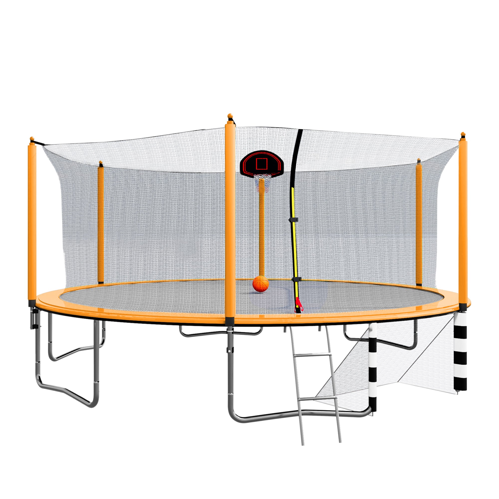 16FT Trampoline with Basketball Hoop, Pump & Ladder - Includes Inner Safety Enclosure & Soccer Goal - Orange - Perfect for Backyard Fun, Kids Outdoor Play & Family Fitness Activities