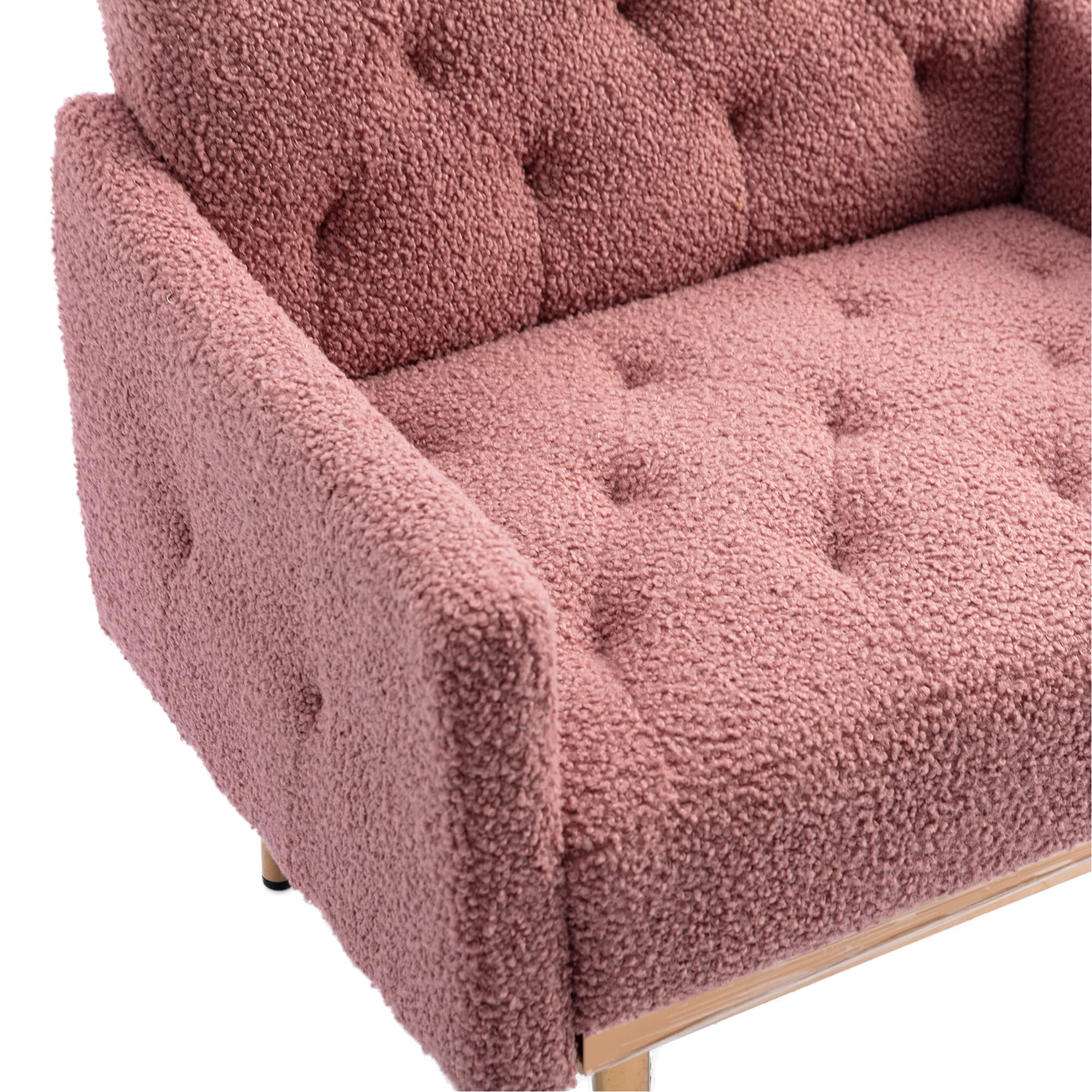 Modern Accent Chair with Upholstered Armrests - Club Lounge Chair for Living Room, Reading Nook & Dressing Room - Soft Teddy Brush Pink Fabric - Stylish Home Decor & Comfortable Seating Solution