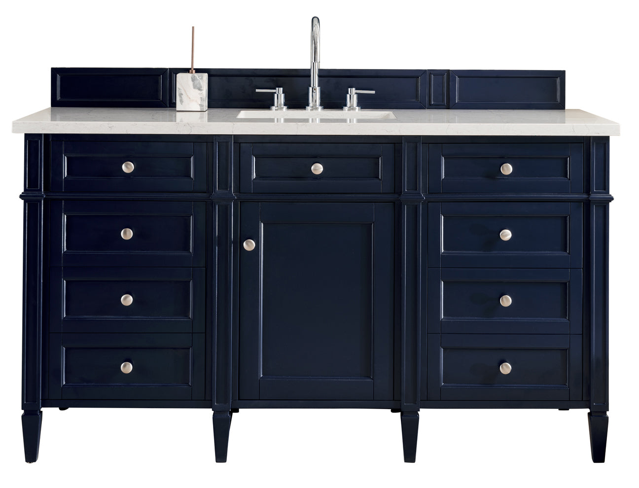 Brittany 60 Victory Blue Single Vanity with 3CM Eternal Jasmine Pearl Quartz Top - Modern Bathroom Vanity with Quartz Countertop for Home Remodeling & Luxury Bathroom Decor