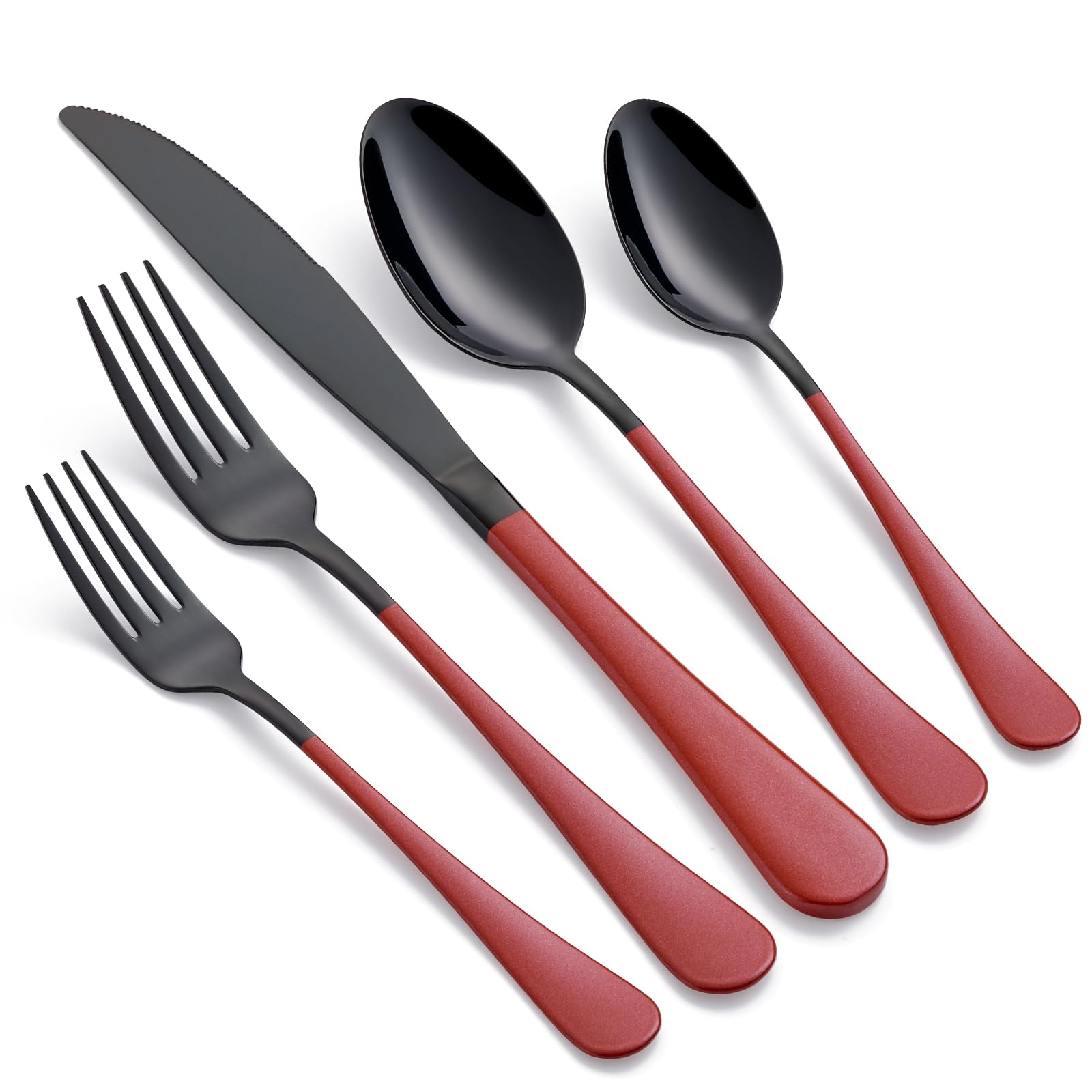 20-Piece Stainless Steel Flatware Set - 18/0 Grade, Red Handle Cutlery with Black Finish, Service for 4 (Knives, Forks, Spoons) - Dishwasher Safe - Perfect for Dinner Parties, Weddings, and Everyday Dining