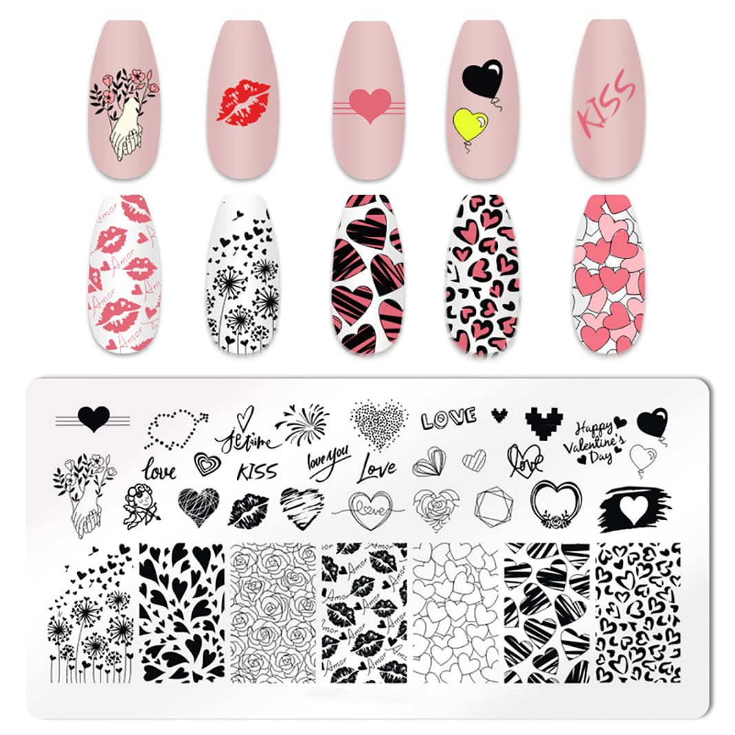 6pcs Valentine's Day Love Heart Nail Stamping Plates Kit - Romantic Heart Image Designs for Nail Art, DIY Manicure Tools for Women | Perfect for Valentine's Gifts, Date Nights & Bridal Nail Designs