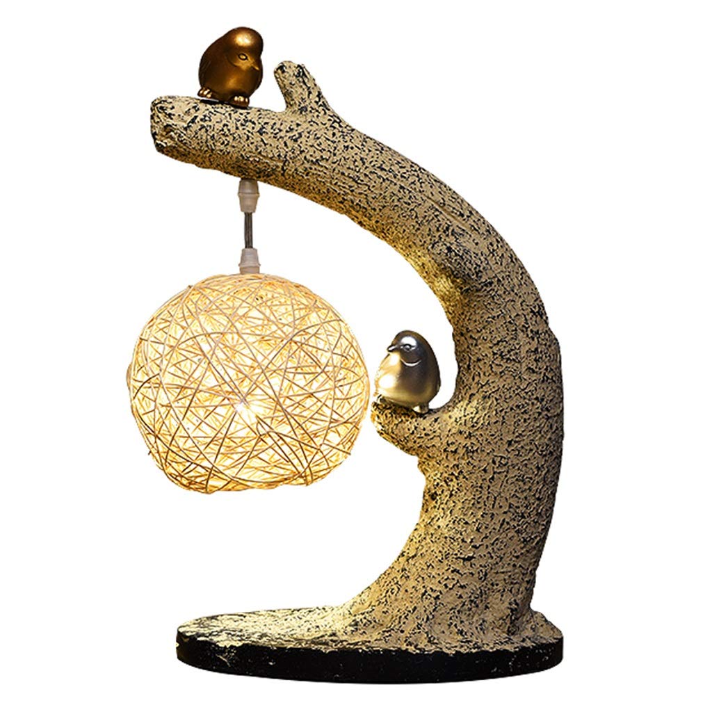 IAOHUO Vintage Bird Desk Lamp - Resin Table Lamp for Study, Bookshelf, Bedside, Fireplace Mantel - Perfect for Cabin, Cottage & Farmhouse Style Homes (Color: A) - Ideal for Reading, Working & Cozy Home Decor