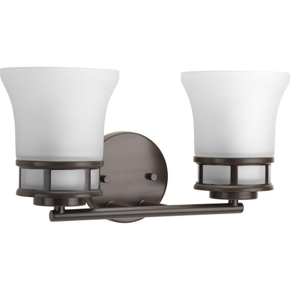 Progress Lighting P2147-20 Cascadia Collection 2-Light Bath & Vanity Wall Sconce with Etched Glass in Antique Bronze - Perfect for Bathroom Vanity, Dressing Room, and Hallway Lighting
