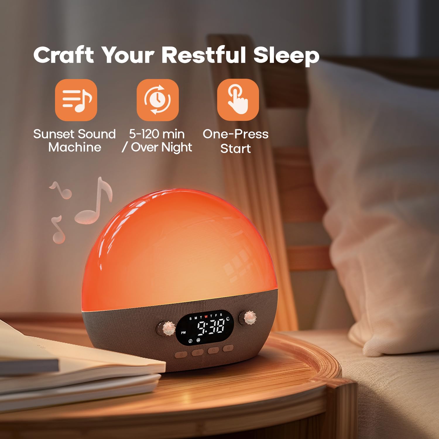 Dekala RestOnn Sunrise Alarm Clock & Sunset Sound Machine - 7-Day Programmable Dual Alarm with White Noise & Natural Sleep Sounds, Bluetooth Speaker, Amber Night Light & Smart App Control (White) - Perfect for Bedroom, Nursery, Office & Meditation Room