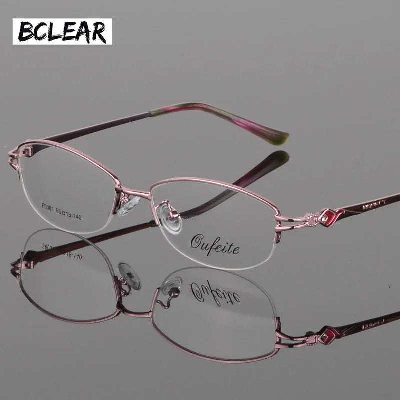 Bclear Women's Semi Rimless Oval Alloy Eyeglasses Frame 66001 - Lightweight & Stylish for Work, Reading & Everyday Wear