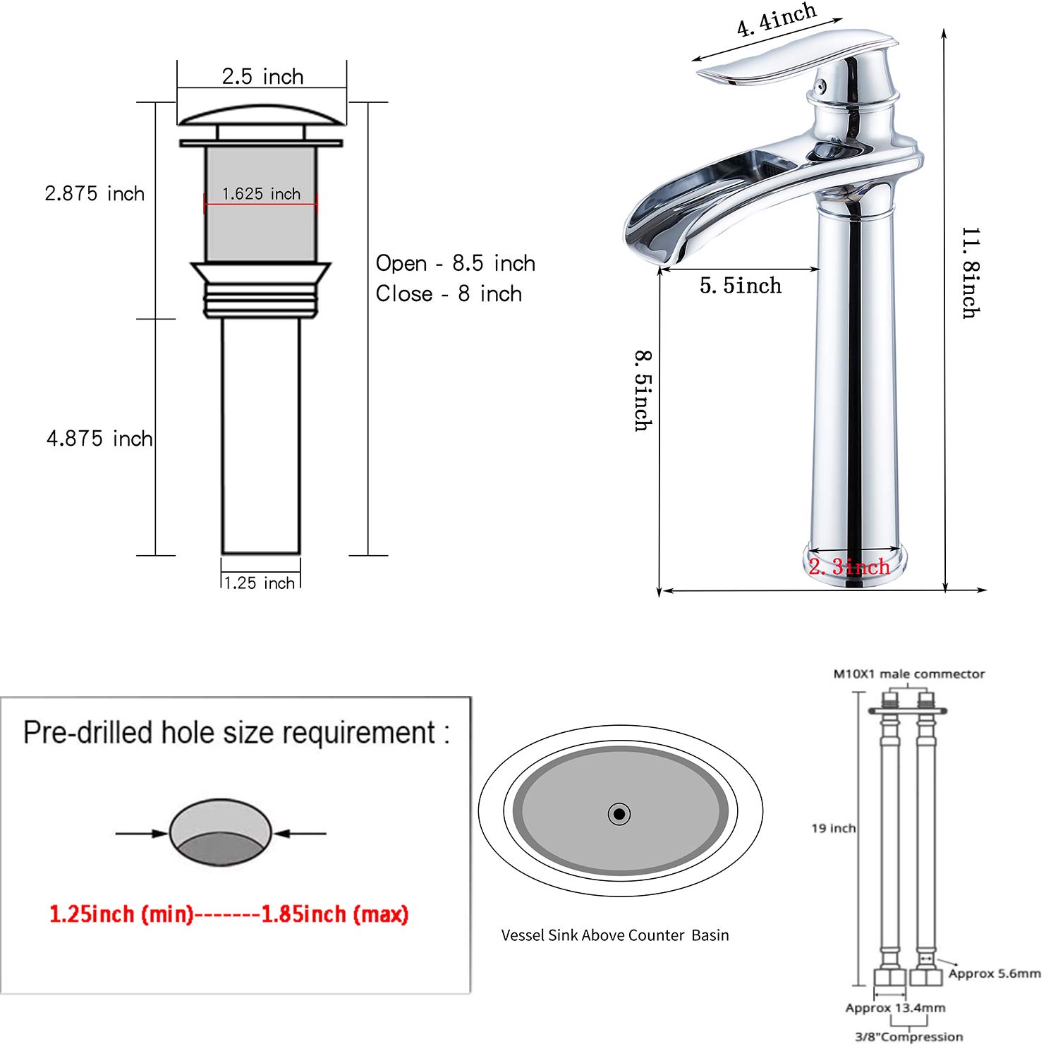 GGStudy Chrome Waterfall Single Handle Bathroom Faucet - One Hole Vessel Sink Faucet with Pop Up Drain for Farmhouse Style Bathroom | Perfect for Modern & Rustic Bathroom Decor