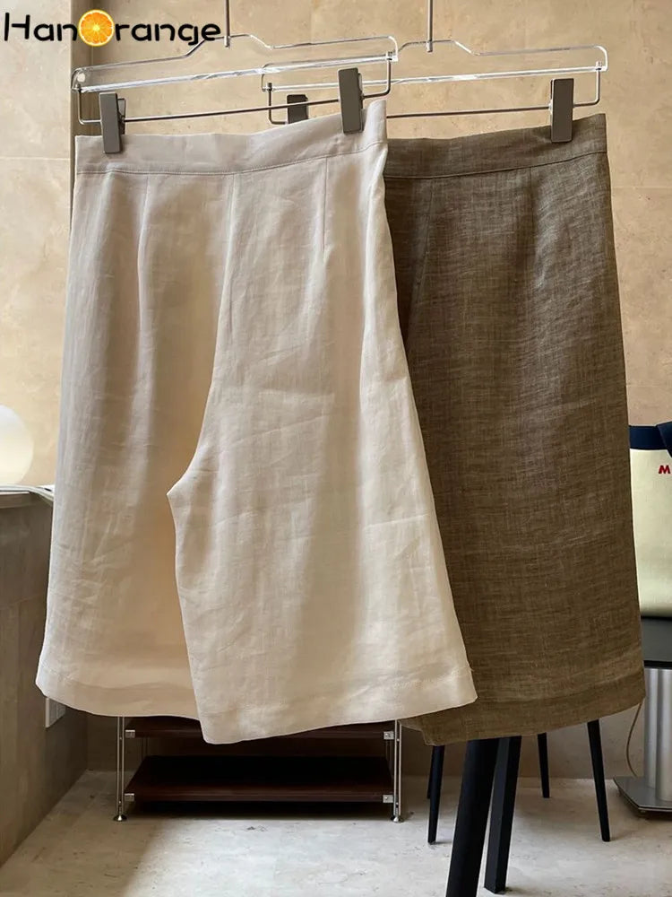 HanOrange Women's Summer Linen Pants - Loose Fit Knee-Length Casual Trousers, Thin & Non-Transparent A-Line Design for Beach, Vacation & Everyday Wear