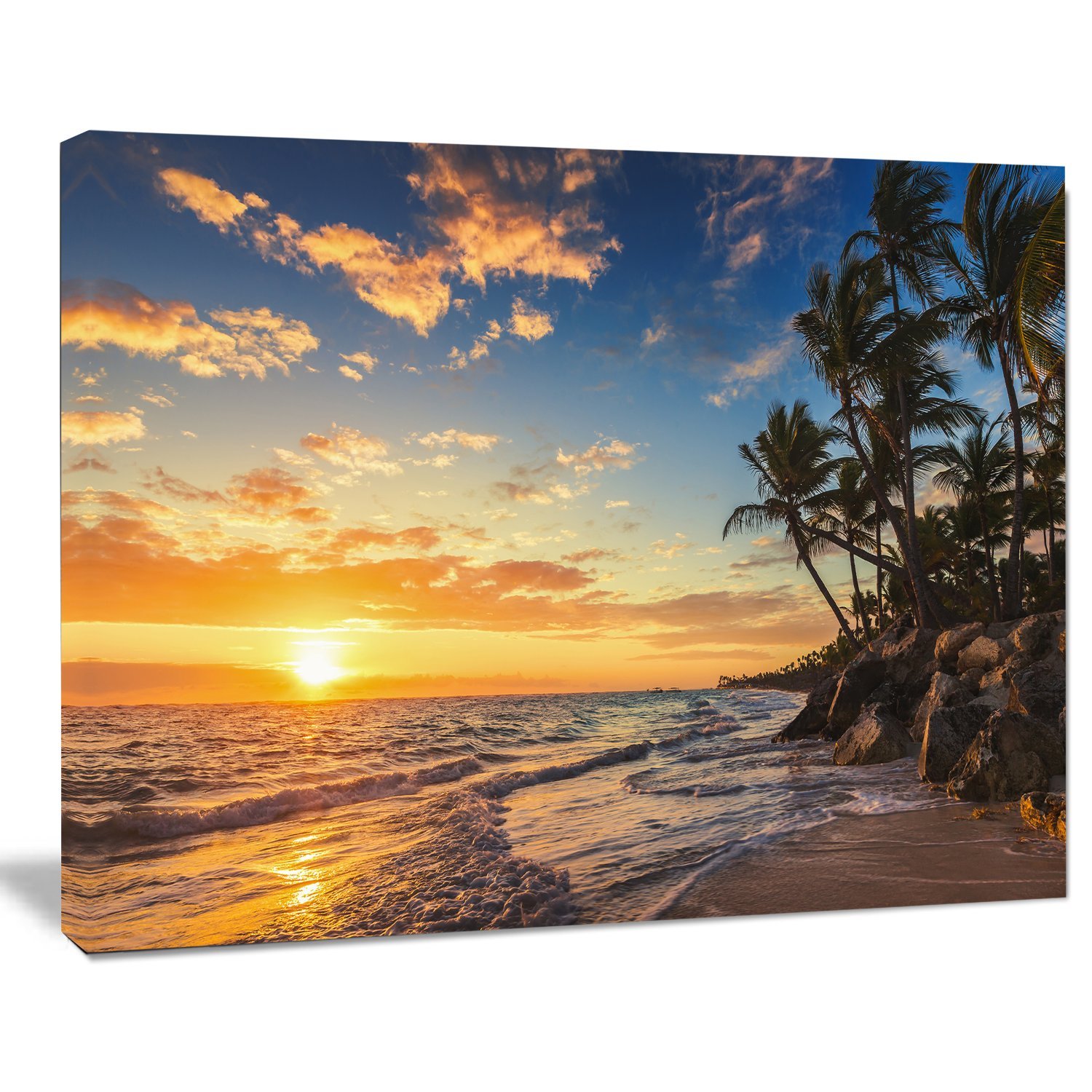Extra Large Tropical Island Beach Seascape Canvas Art - Palm Trees & Ocean View - Perfect for Living Room, Bedroom, or Office Wall Decor