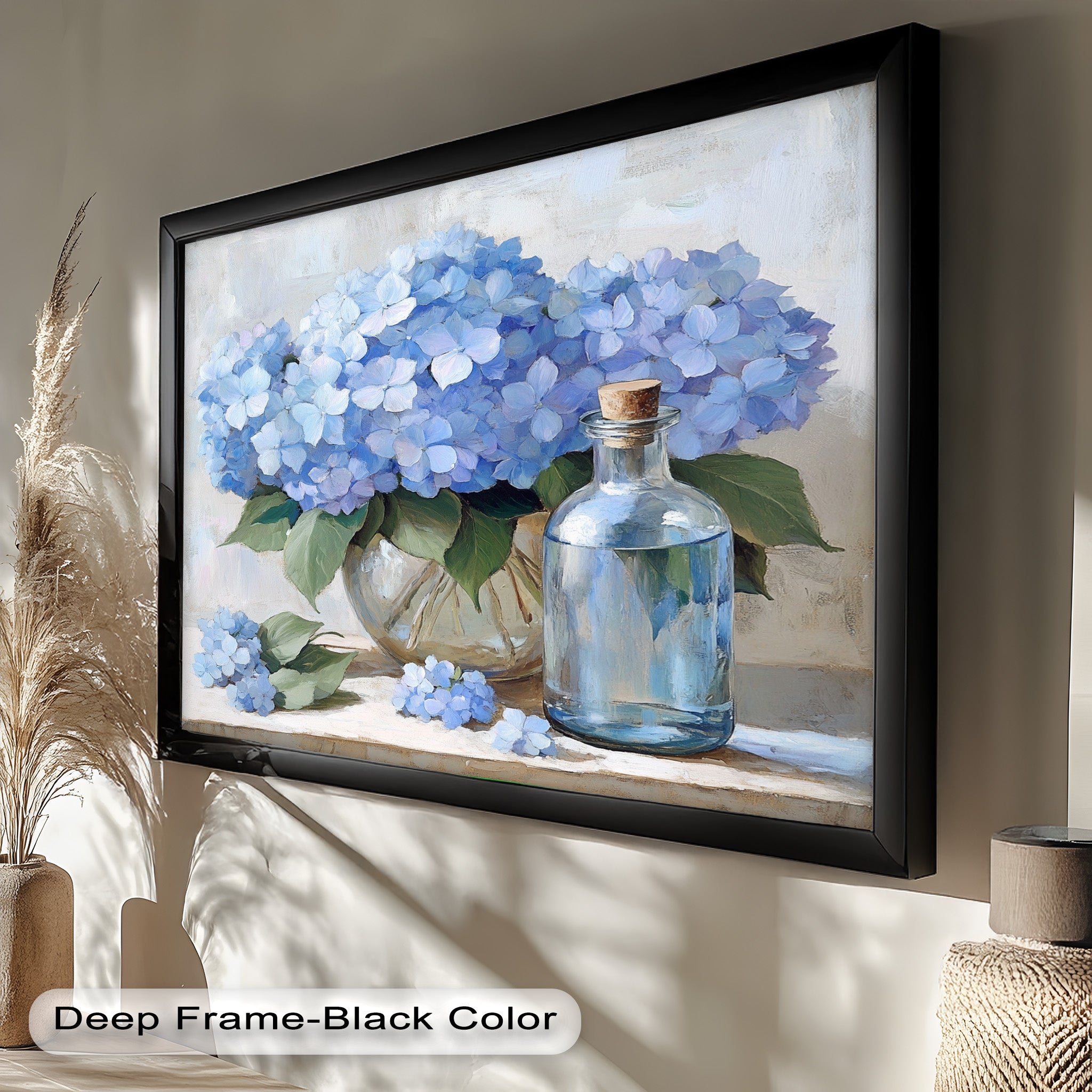 Blue Floral Still Life Oil Painting - Modern Wall Art for Living Room, Bedroom & Office Decor
