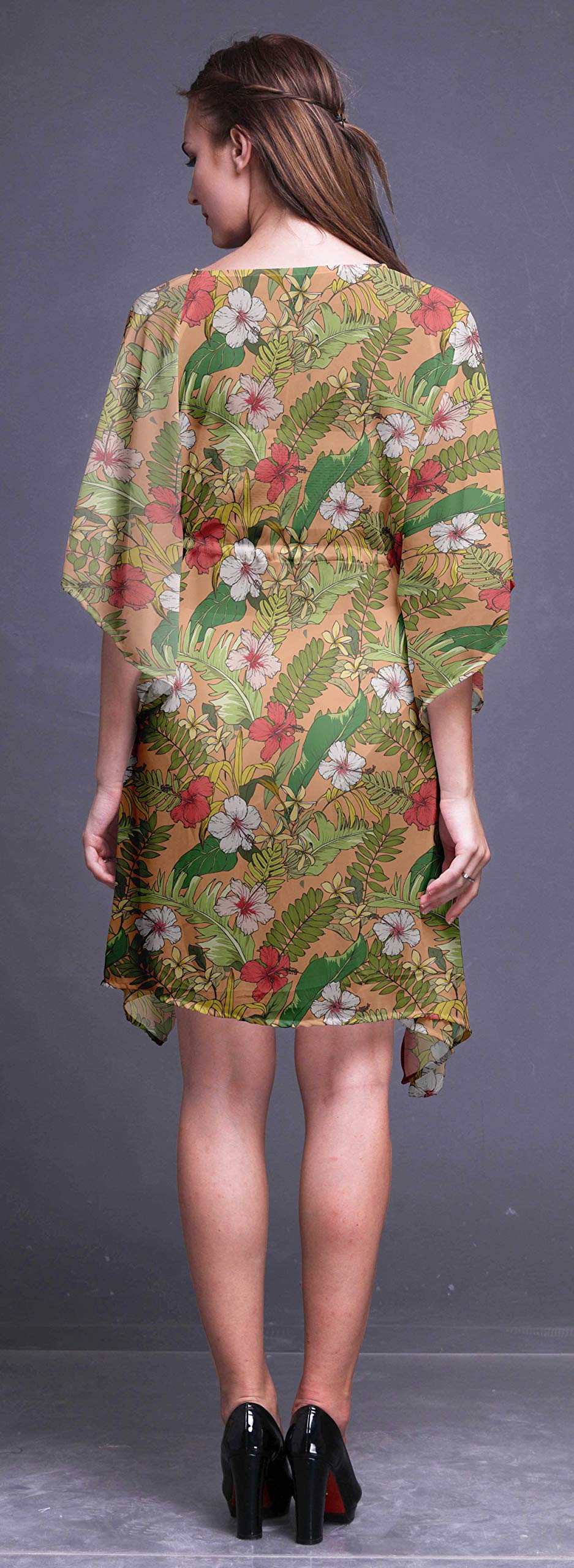 Bimba Women's Short Caftan Midi Dress - Beach Cover Up Swimwear, Summer Boho Kaftan Dress for Pool, Vacation & Resort Wear