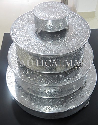 NauticalMart Silver Finish Round Wedding & Party Cake Stand Set of 4 - Elegant Tiered Dessert Display for Anniversary, Birthday, Bridal Shower & Special Occasions