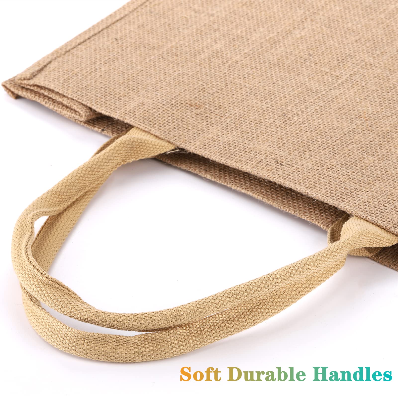 DEAYOU 6 Pack Eco-Friendly Jute Tote Bags - 15.4''x12.2''x5.9'' Natural Burlap Shopping Bags with Sturdy Handles for Groceries, DIY Crafts, Weddings & Beach Outings | Reusable Gift Bags for Sustainable Lifestyle