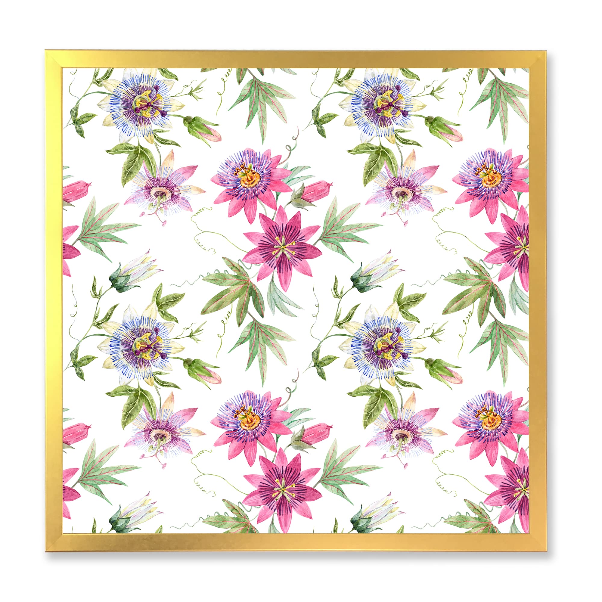DesignQ Pink Passionflower Traditional Framed Wall Art - Floral Home Decor for Living Room, Bedroom & Office