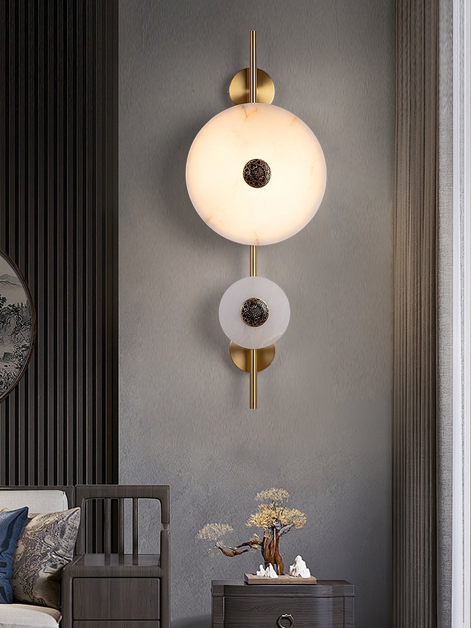Alabaster Eclipse Wall Light - Modern Minimalist Sconce for Bedroom, Living Room & Hallway - Energy Efficient LED Wall Lamp for Home Decor