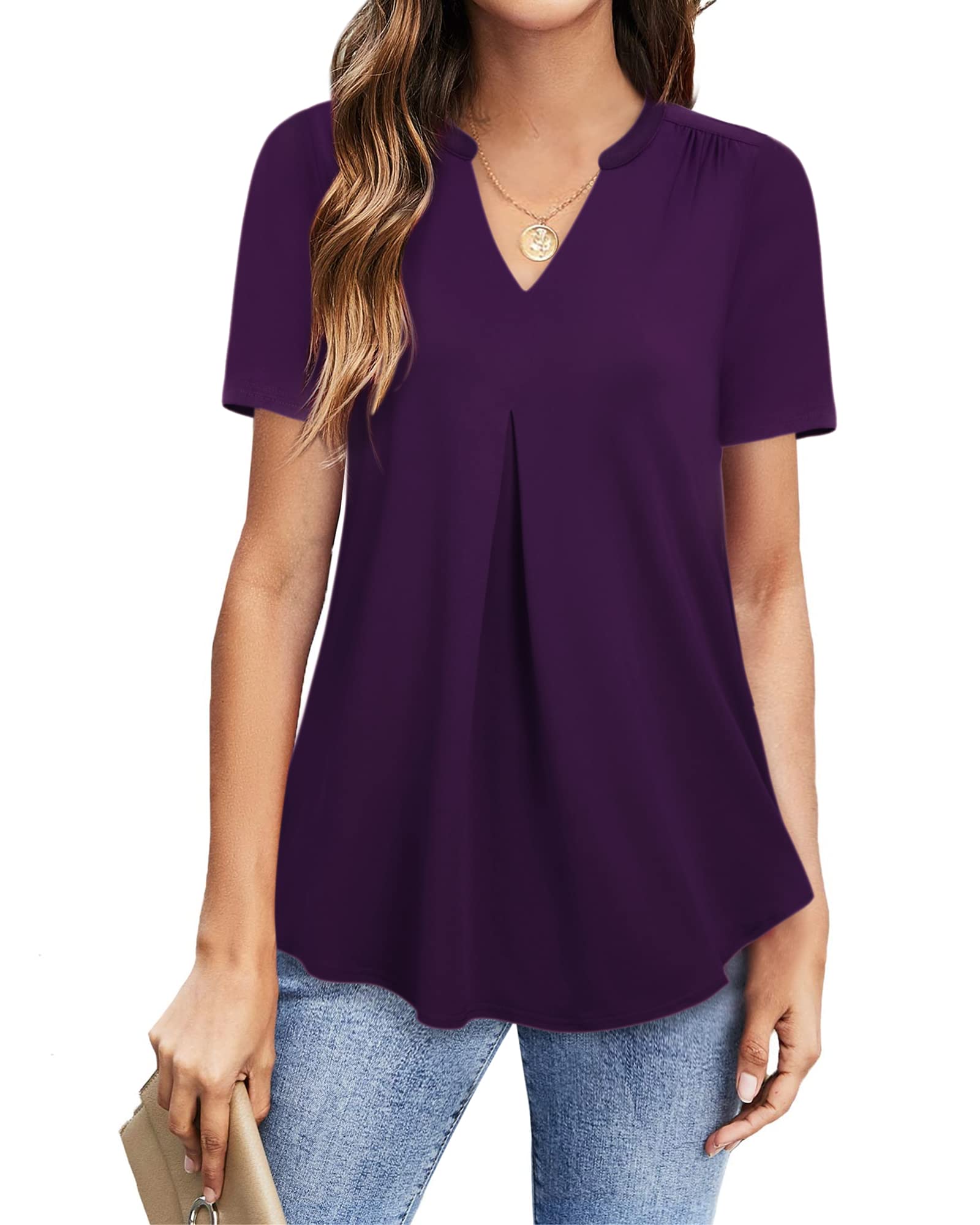 Youtalia Women's V-Neck Short Sleeve Knit Blouse - Casual Work Shirt for Office & Business | Breathable Comfort Top for Summer & Spring