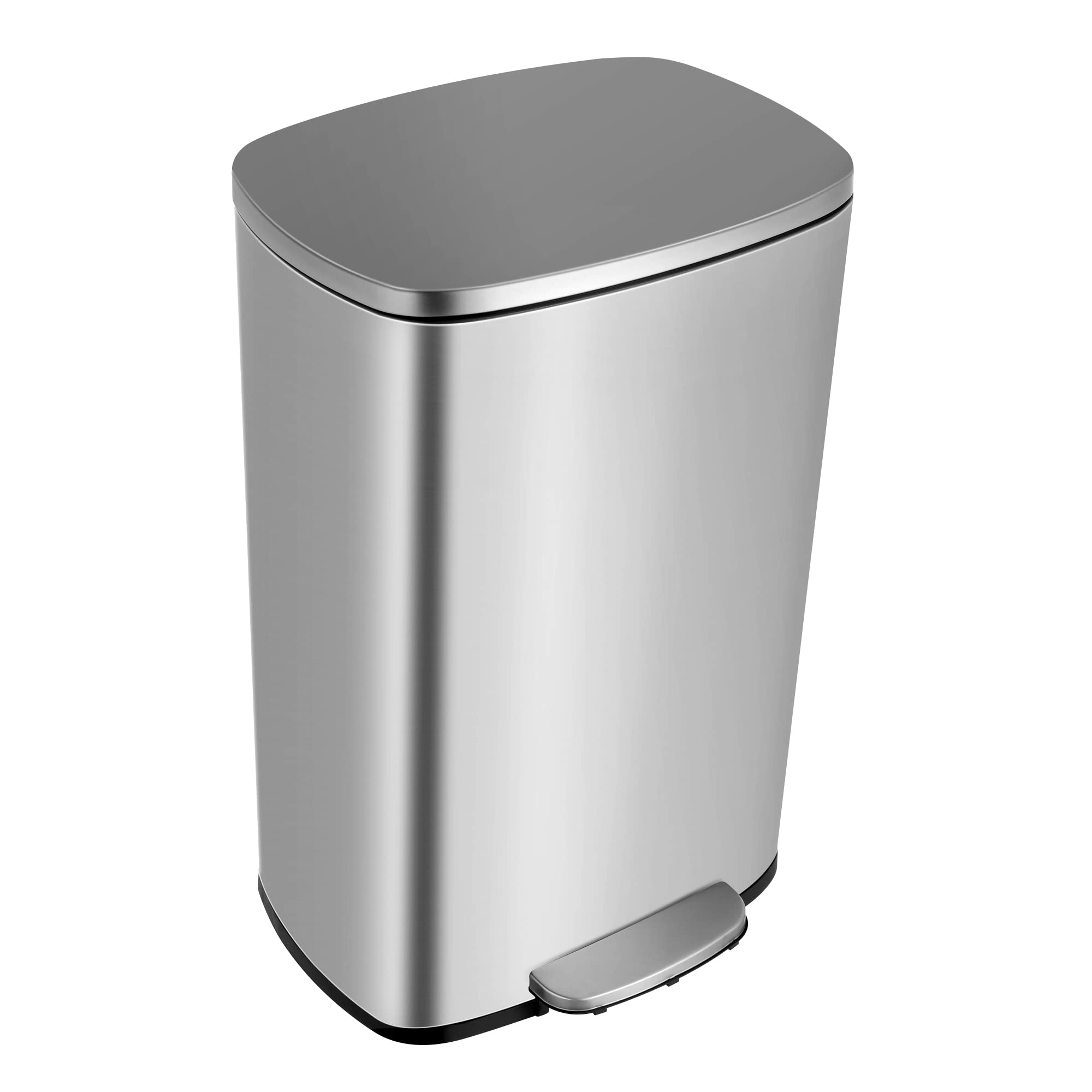 Premium Stainless Steel Trash Can with Silent Lid - 50L Durable Pedal Garbage Bin for Kitchen, Bathroom & Office - Odor-Proof Inner Bucket, Hands-Free Operation (Silver) - Perfect for Home, Restaurant & Commercial Use