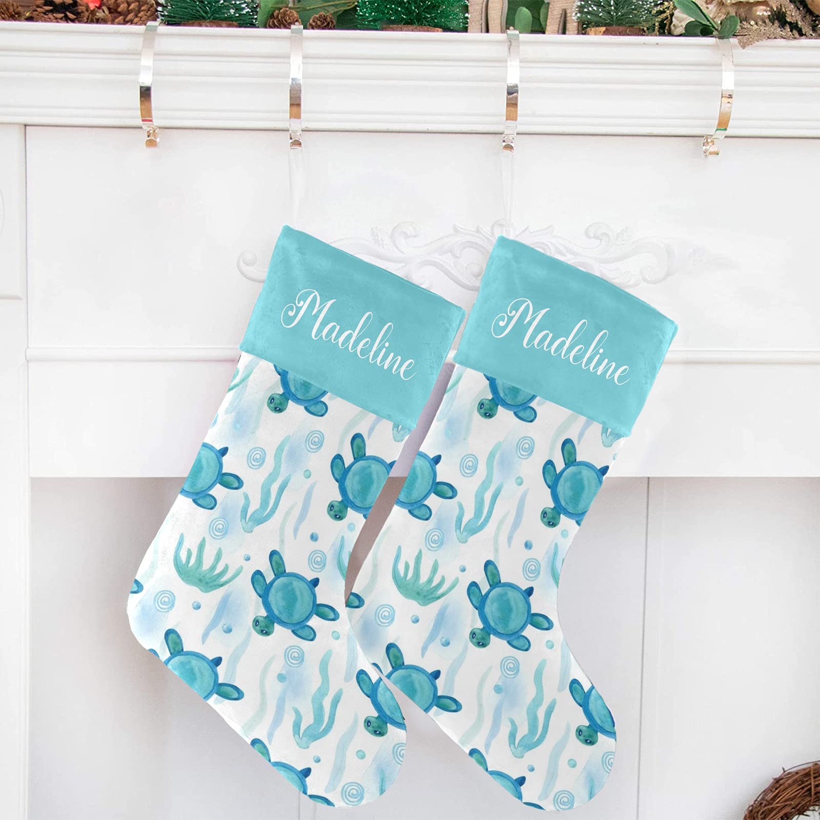 Custom Personalized Christmas Stockings with Bubbles Sea Turtle Weed Design - Fireplace Hanging Socks for Family Holiday Party Decor | Perfect for Xmas Gift Exchange & Festive Home Decoration