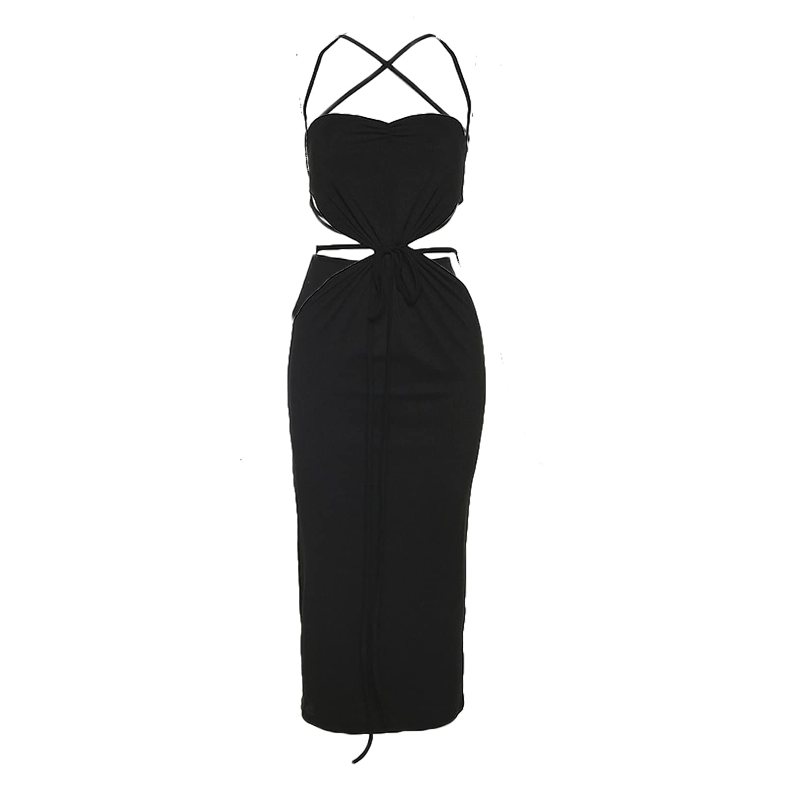 Maemukilabe Women's Sexy Lace-Up Bodycon Maxi Dress - Low Cut Backless Design with Slim Straps for Party, Club & Streetwear | Hollow Out Long Dress for Evening Out & Special Occasions